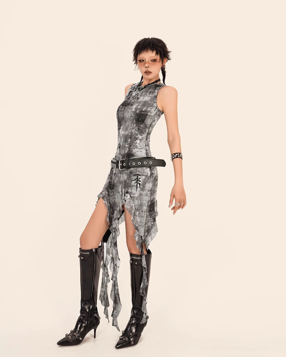 Nico Molly Post-Apocalyptic High-Low Dress - Brown/Grey (Women's)