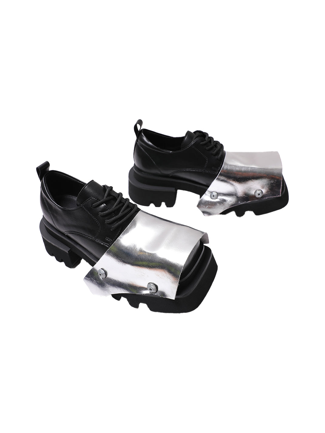 Silver Square-Toe Platform Derby Shoes