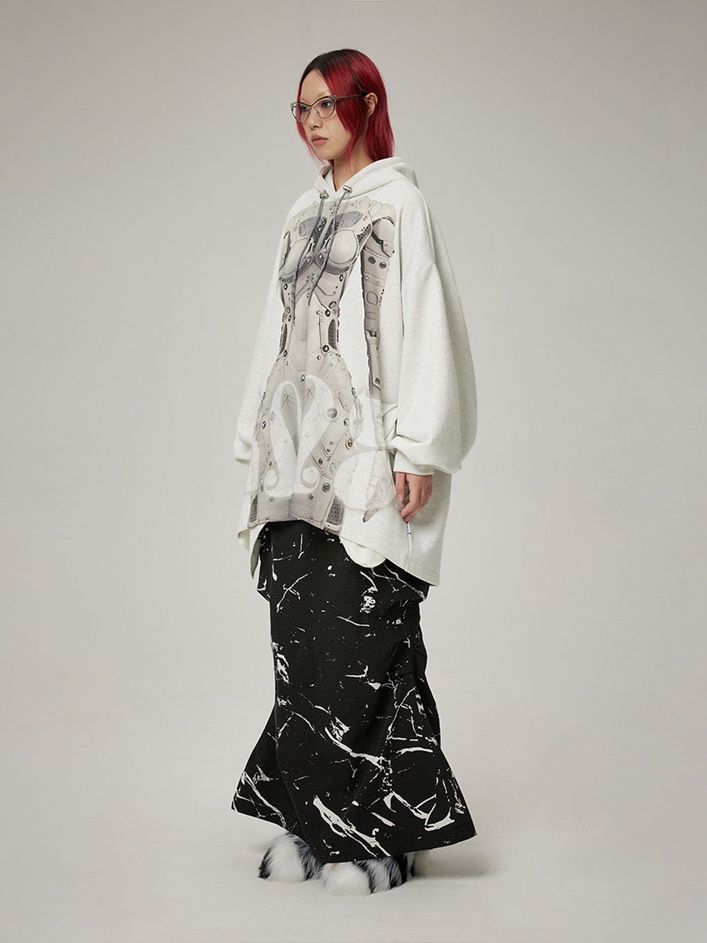 Cyborg Print Oversized Hoodie Top