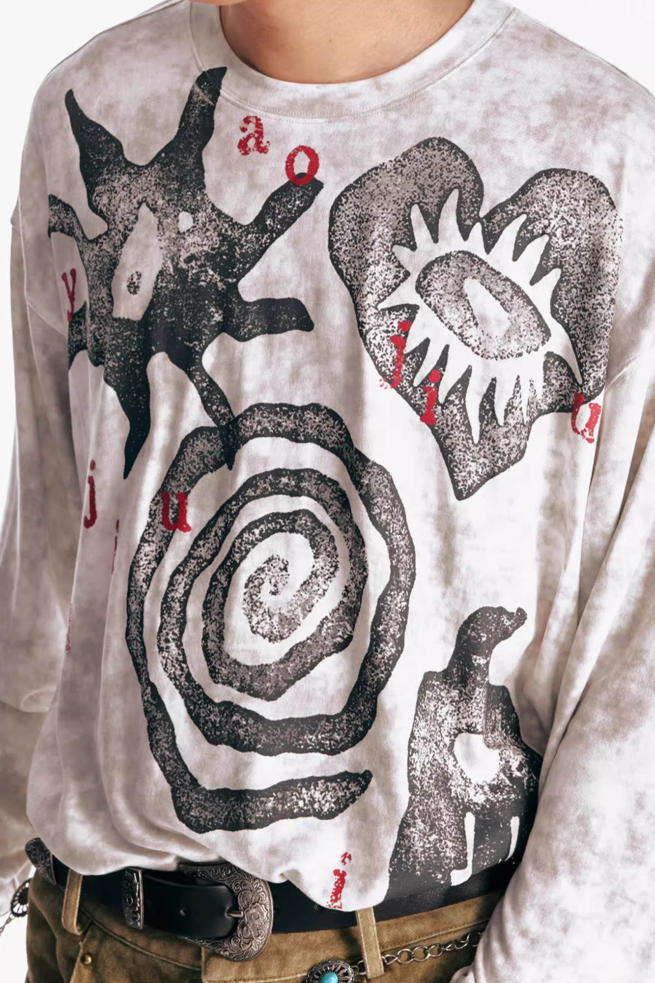 Tribal Graphic Distressed Long Sleeve Tee