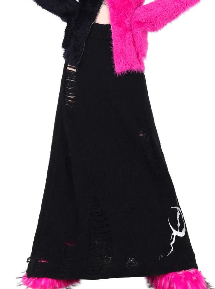 PINKSPINK Gothic Crescent Moon Maxi Skirt - Black