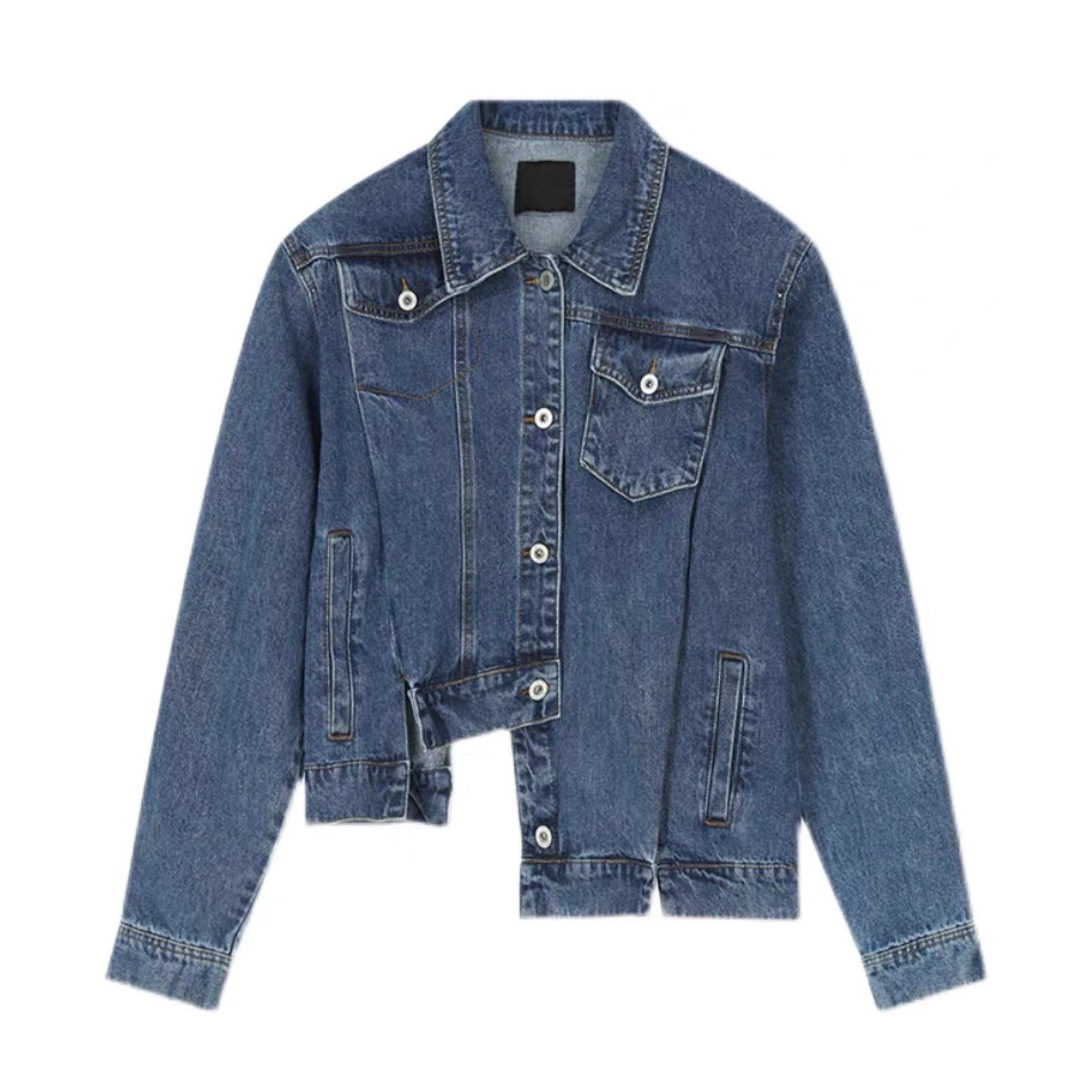 Denim Jacket with Irregular Design - chiclara