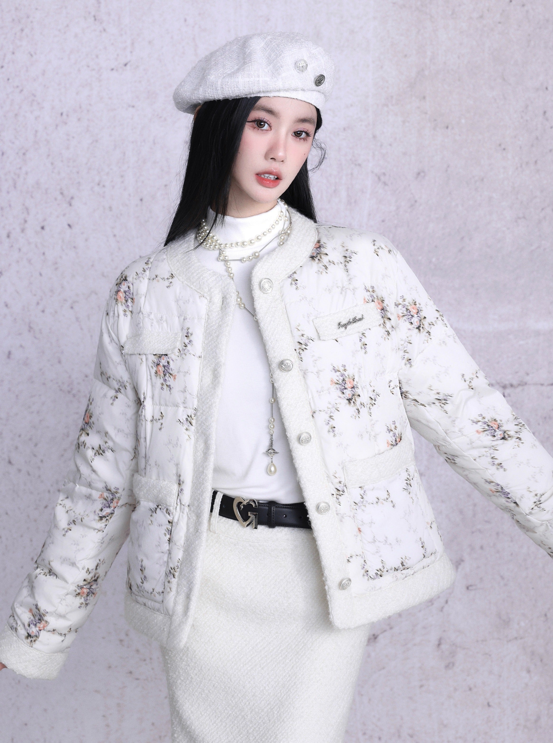 Vintage Floral Quilted Puffer Jacket - Romantic Spring Outerwear