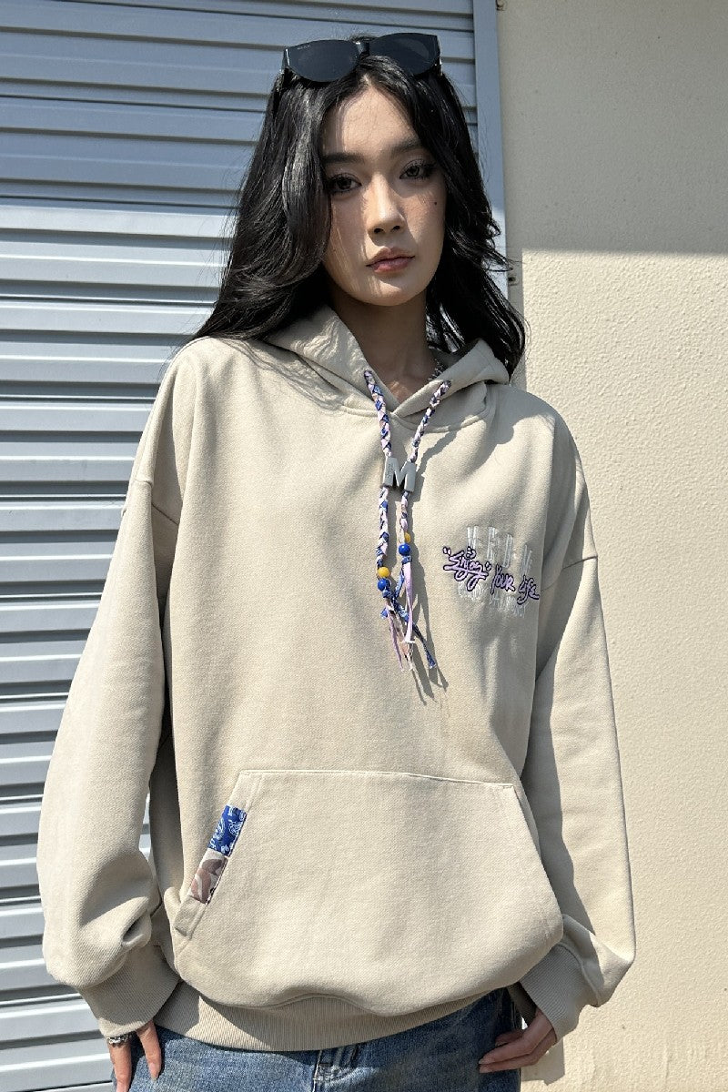 Washed Hoodie with Embroidered Logo - chiclara