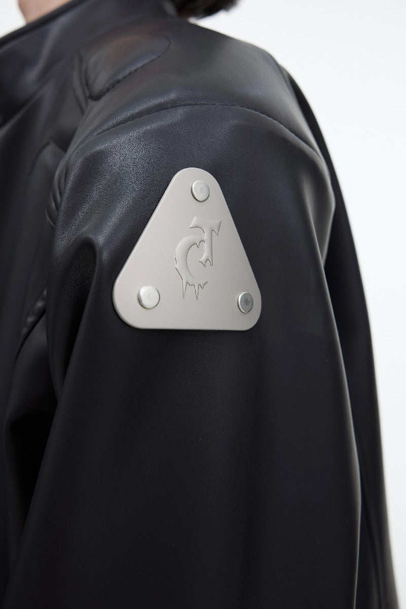 Metallic Logo Vegan Leather Jacket - chiclara