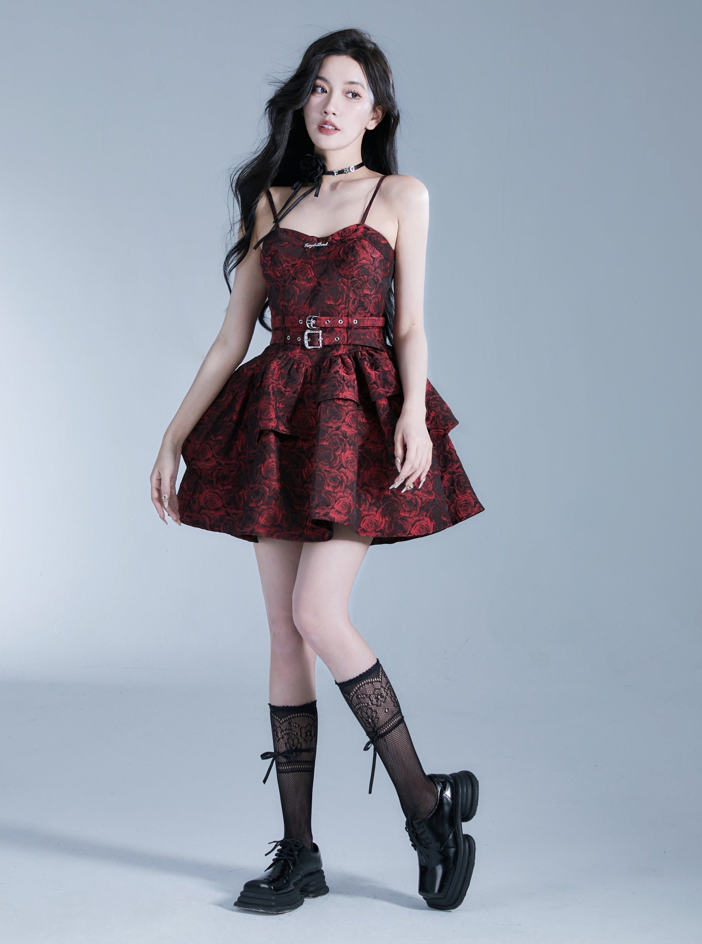 Luxe Burgundy Floral Brocade Mini Dress with Belted Waist