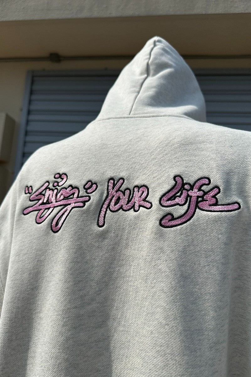 Zip-Up Hoodie with Enjoy Your Life Print - chiclara