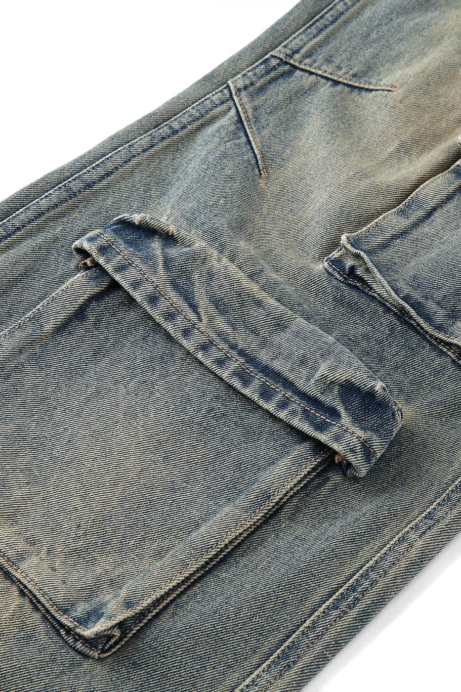 Multi-Pocket Faded Cargo Denim Jeans