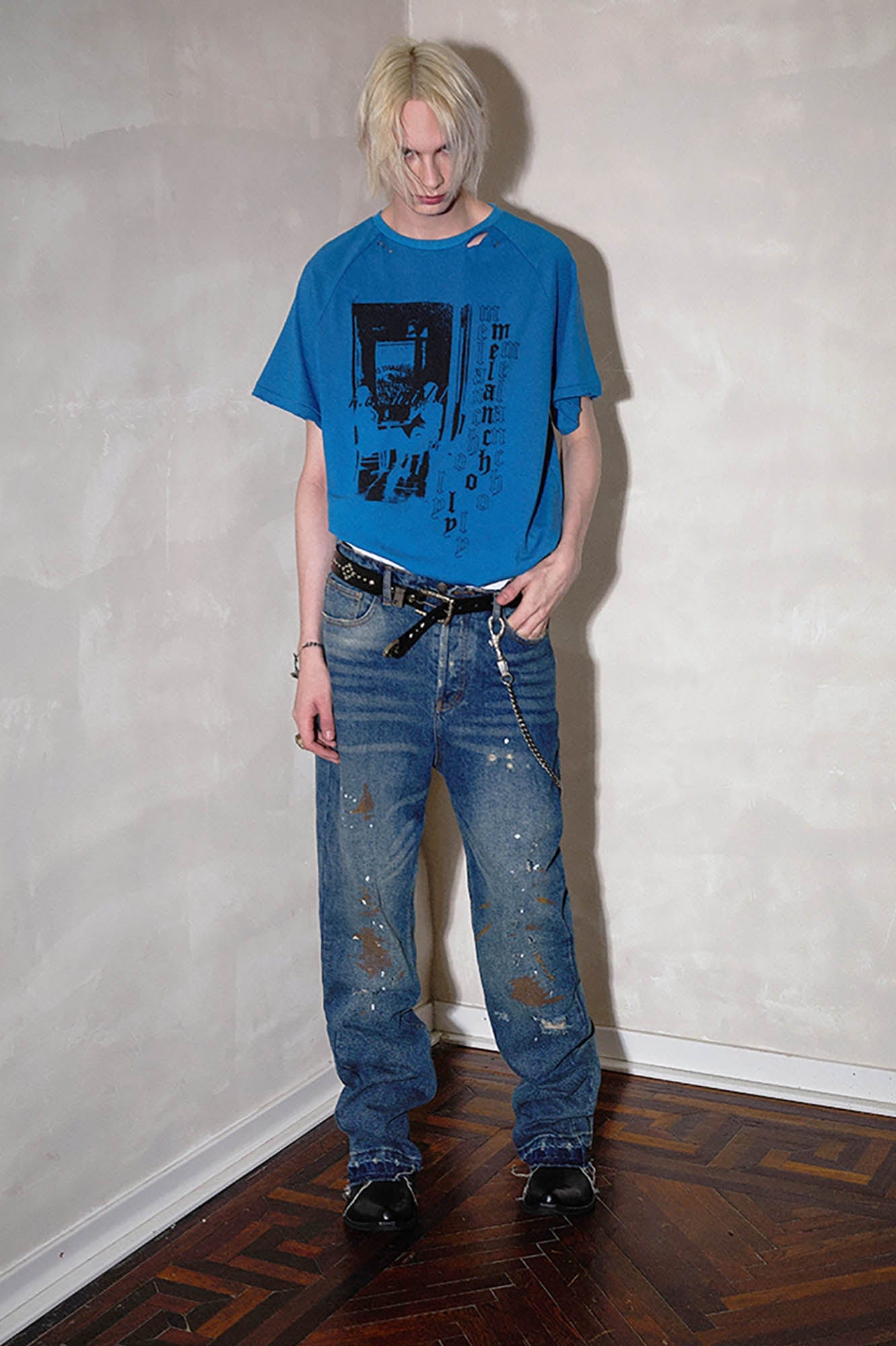 Distressed Paint Splatter Flare Jeans