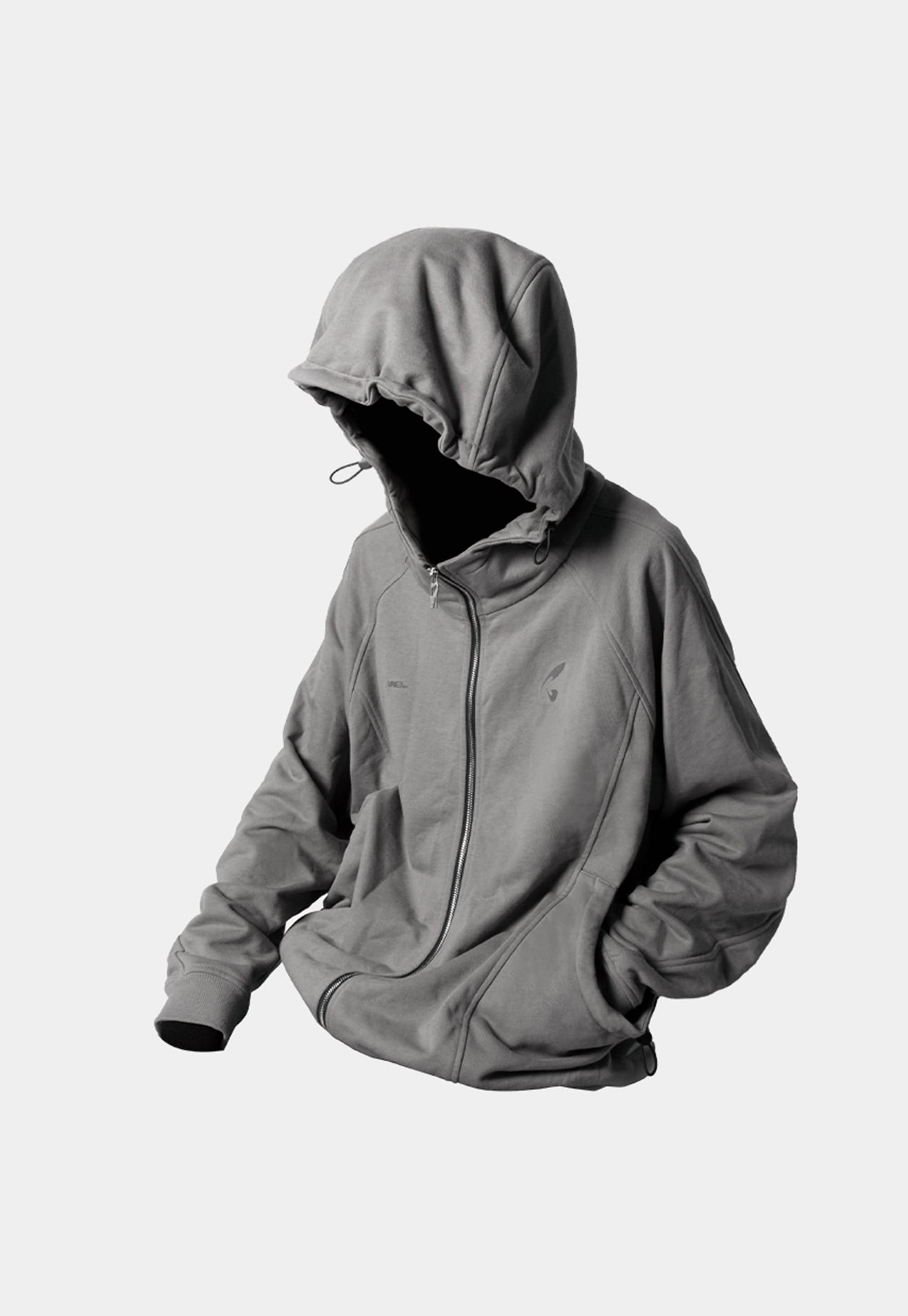 Spliced Zipper Grey Hoodie