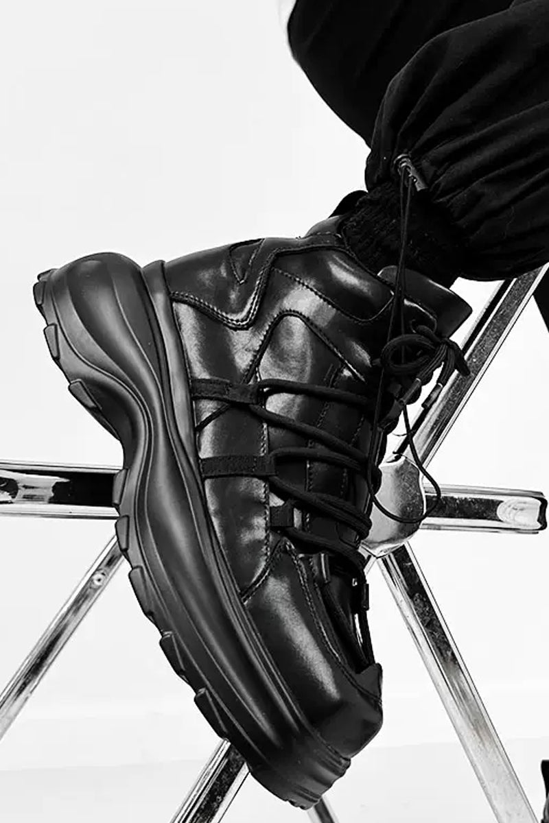 Black Chunky Platform High-Top Sneakers