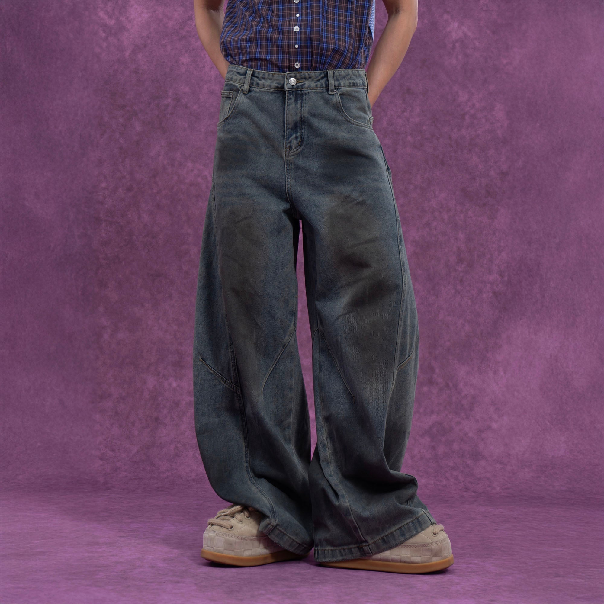 Distressed Washed Black Wide-Leg Jeans