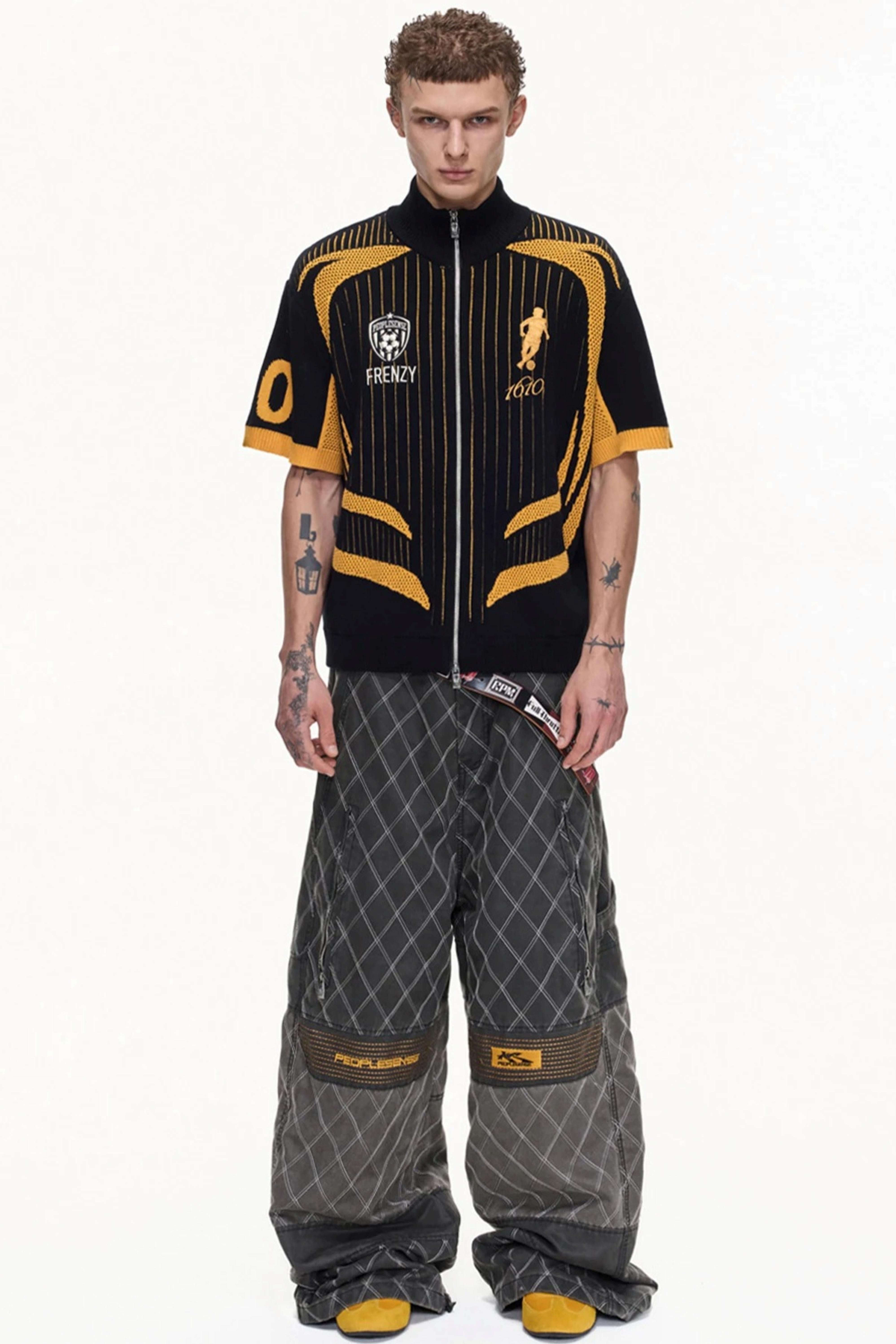 Men's Yellow Black Mesh Knit Polo Shirt