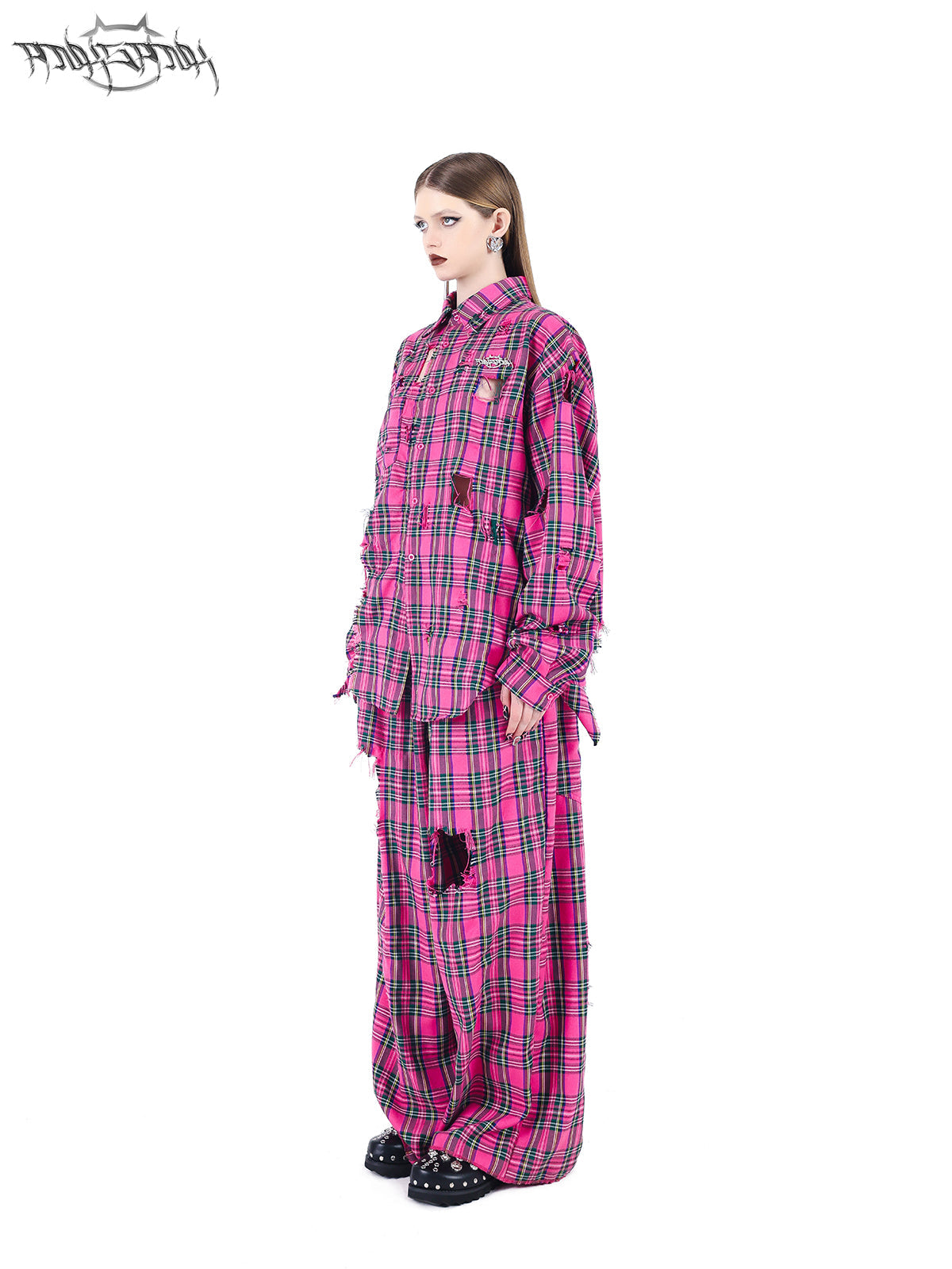 PINKSPINK Punk Plaid Oversized Shirt - Hot Pink