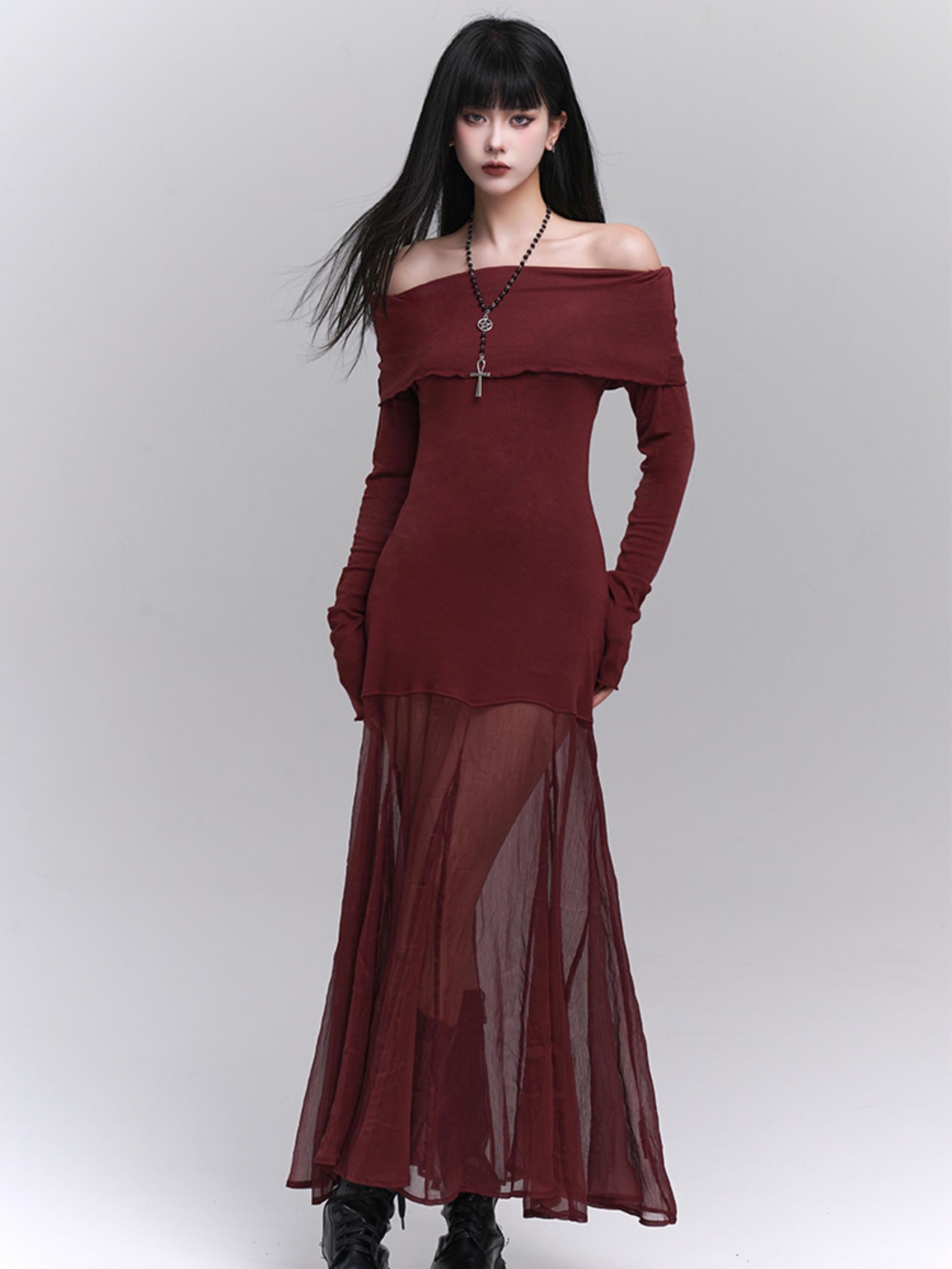 Gothic Romance Off-Shoulder Maxi Dress