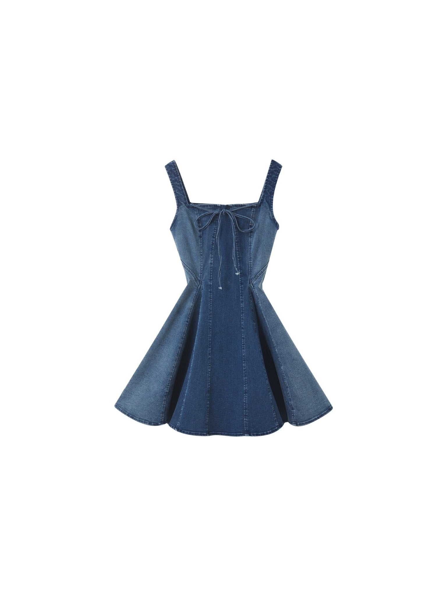 Halter Neck Pleated Denim Dress - chiclara