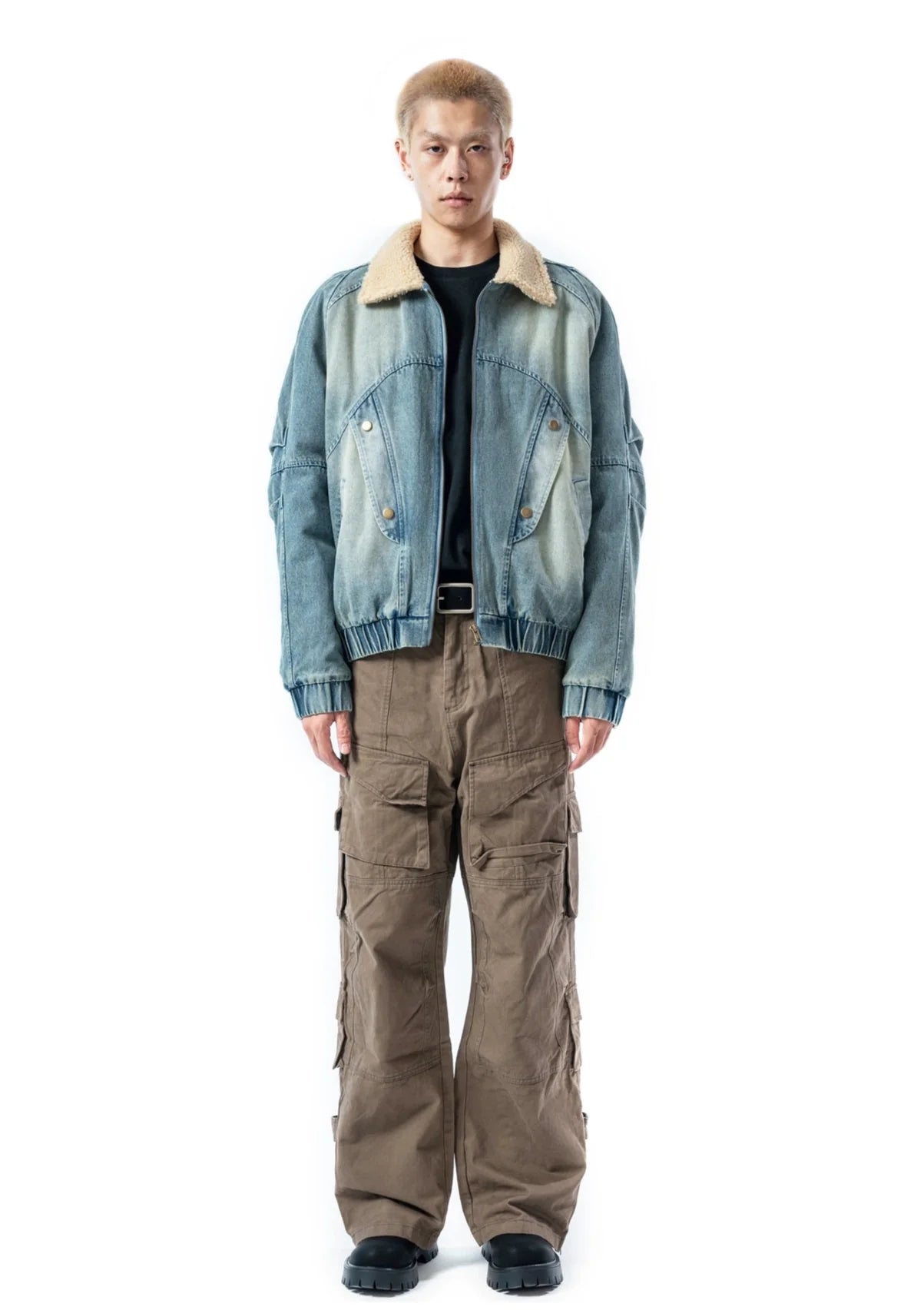 Sherpa Collar Denim Bomber Jacket