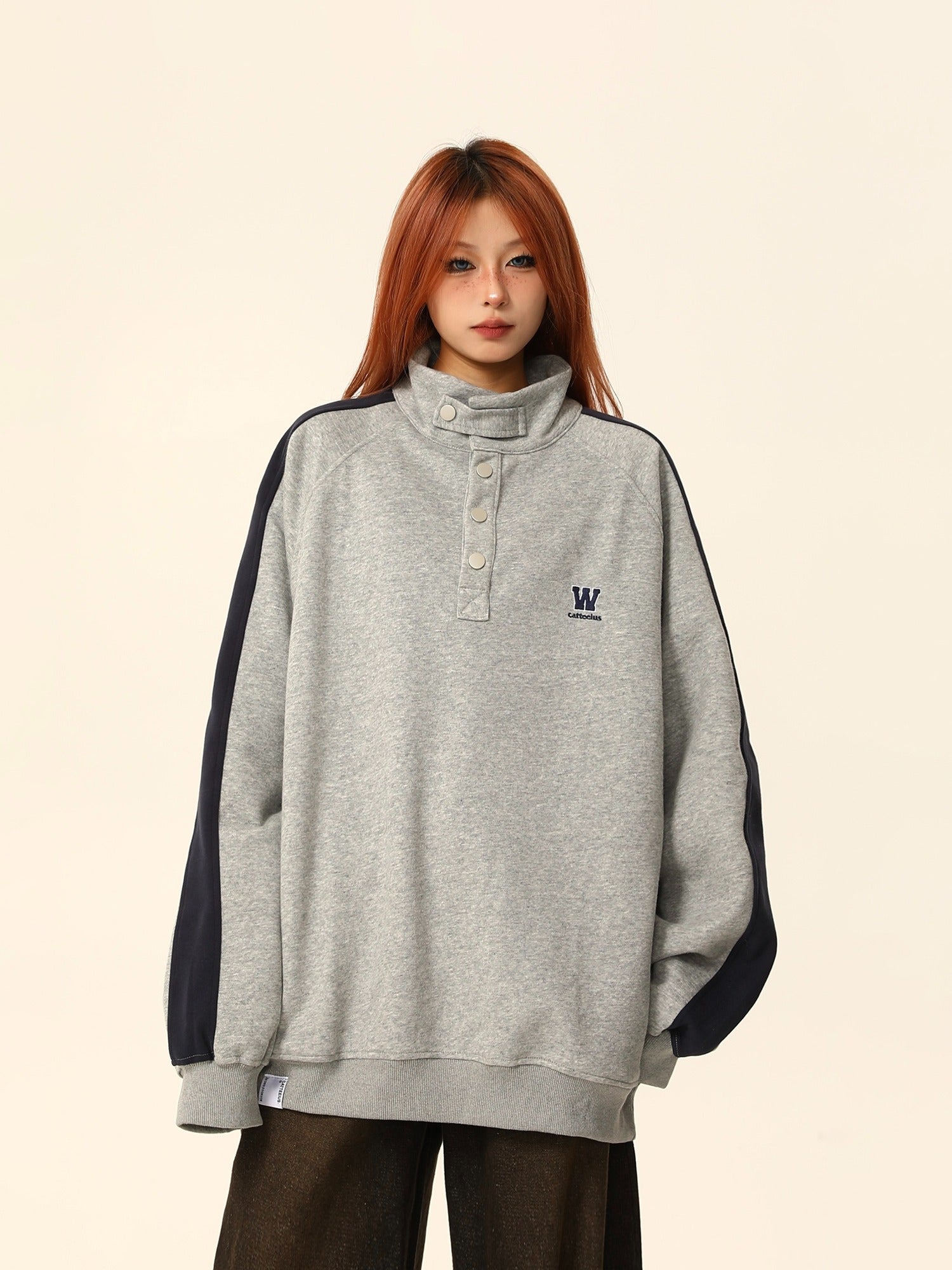 High-Neck Button Sweatshirt