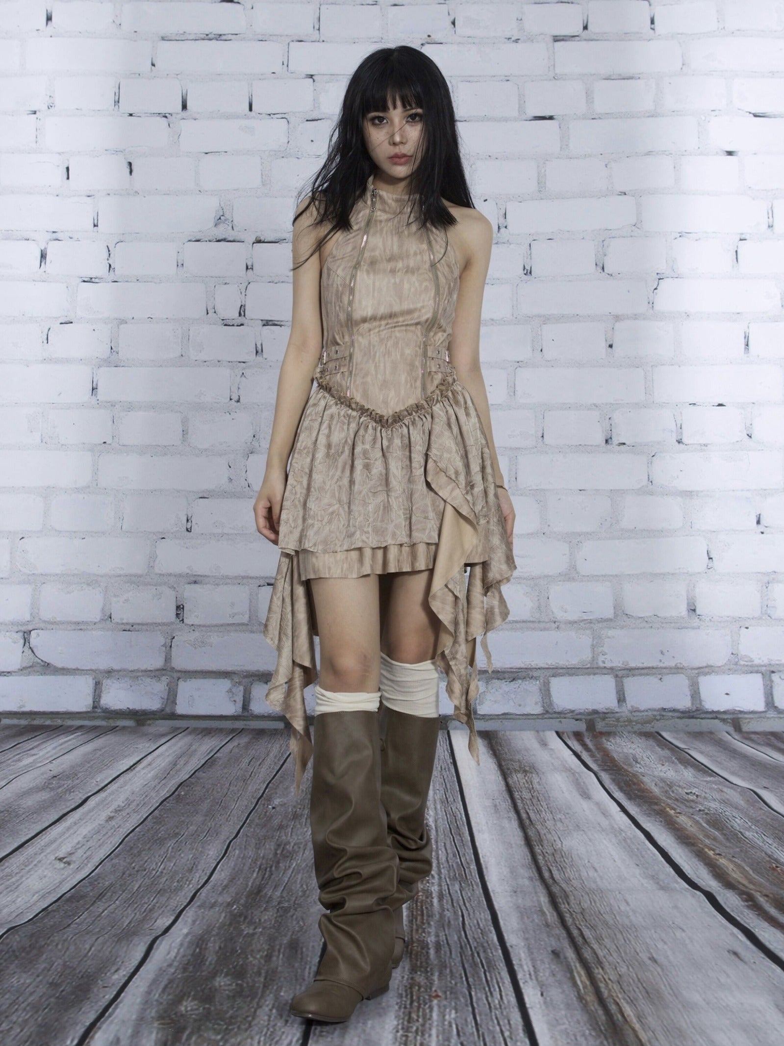 ARIADNAw Distressed Boho Mini Dress - Beige (Women's)