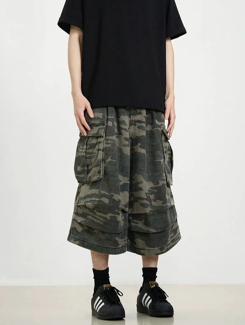 Camo Cargo Flare Shorts