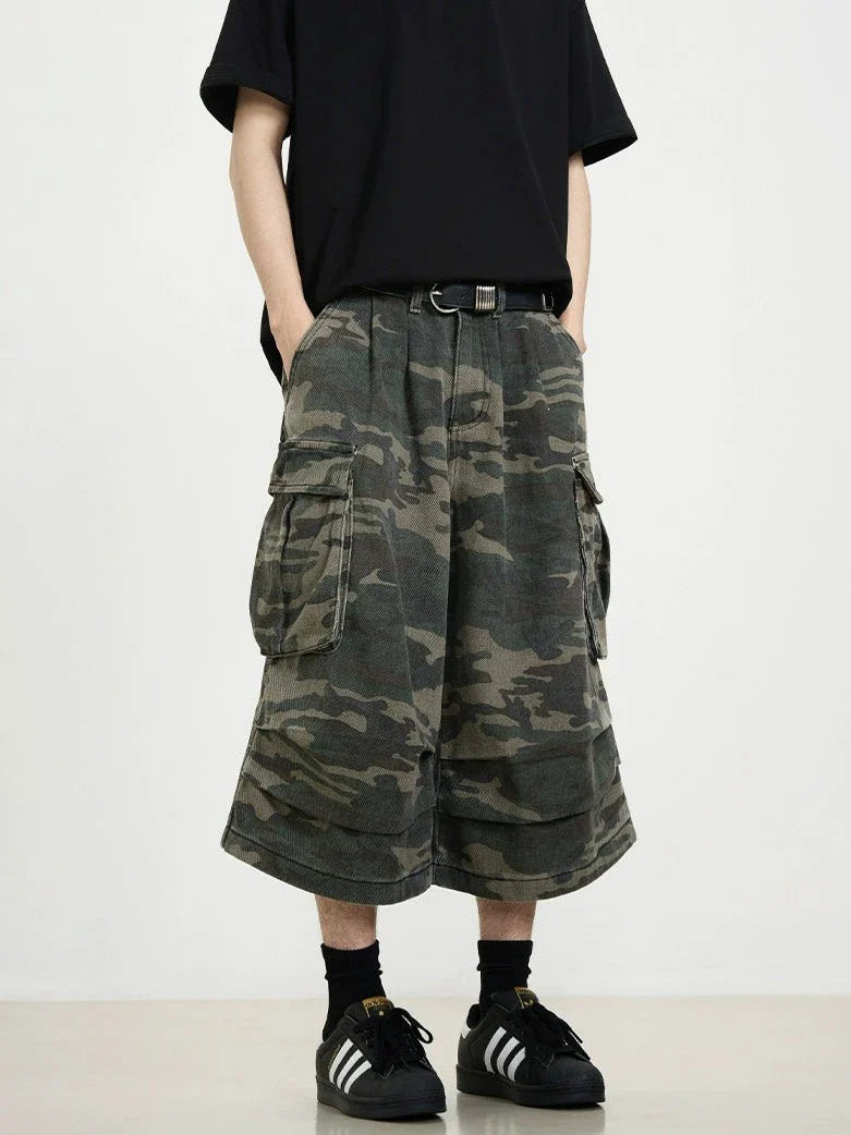 Camo Cargo Flare Shorts