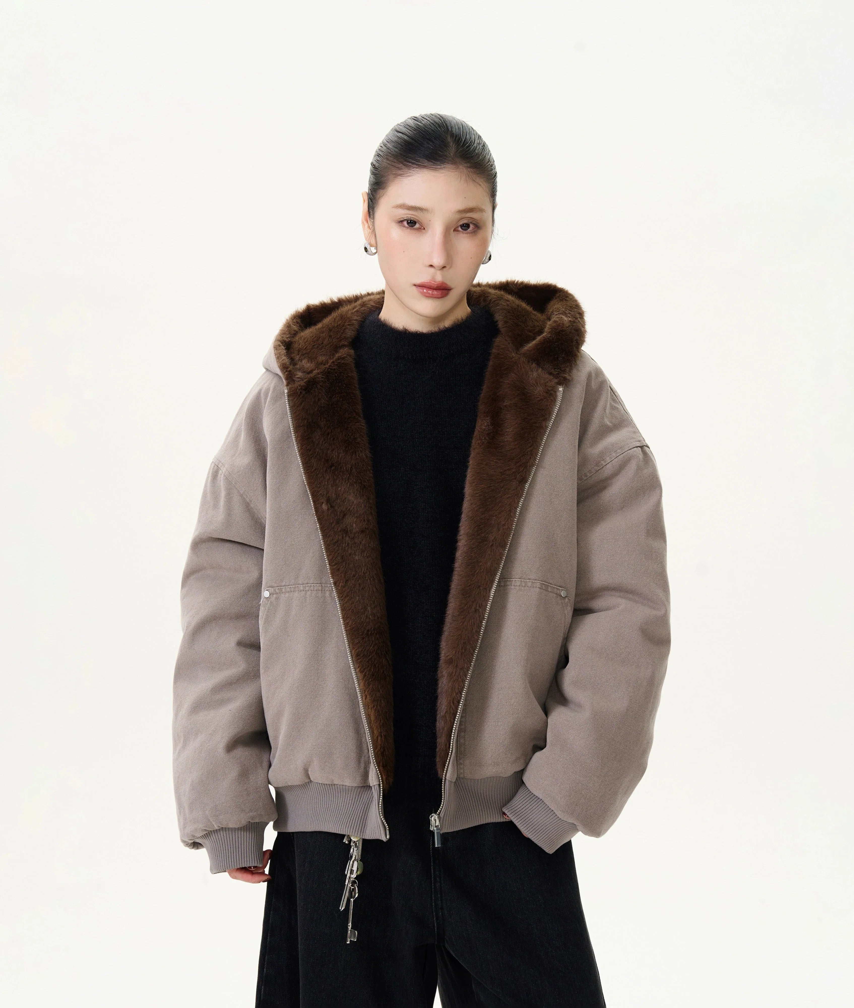 Faux Fur Lined Bomber Jacket