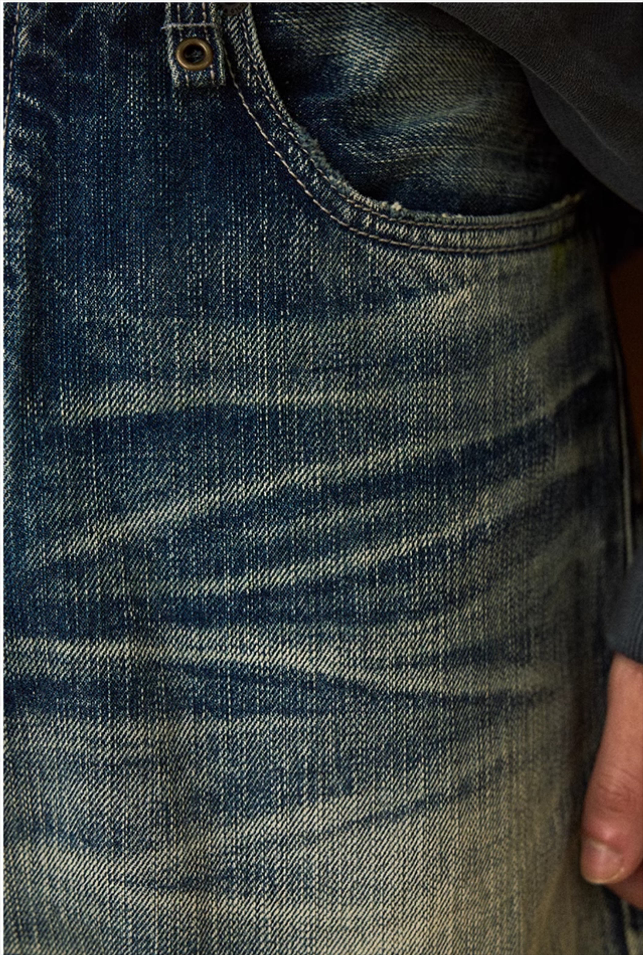 Water-Washed Straight-Leg Blue Jeans