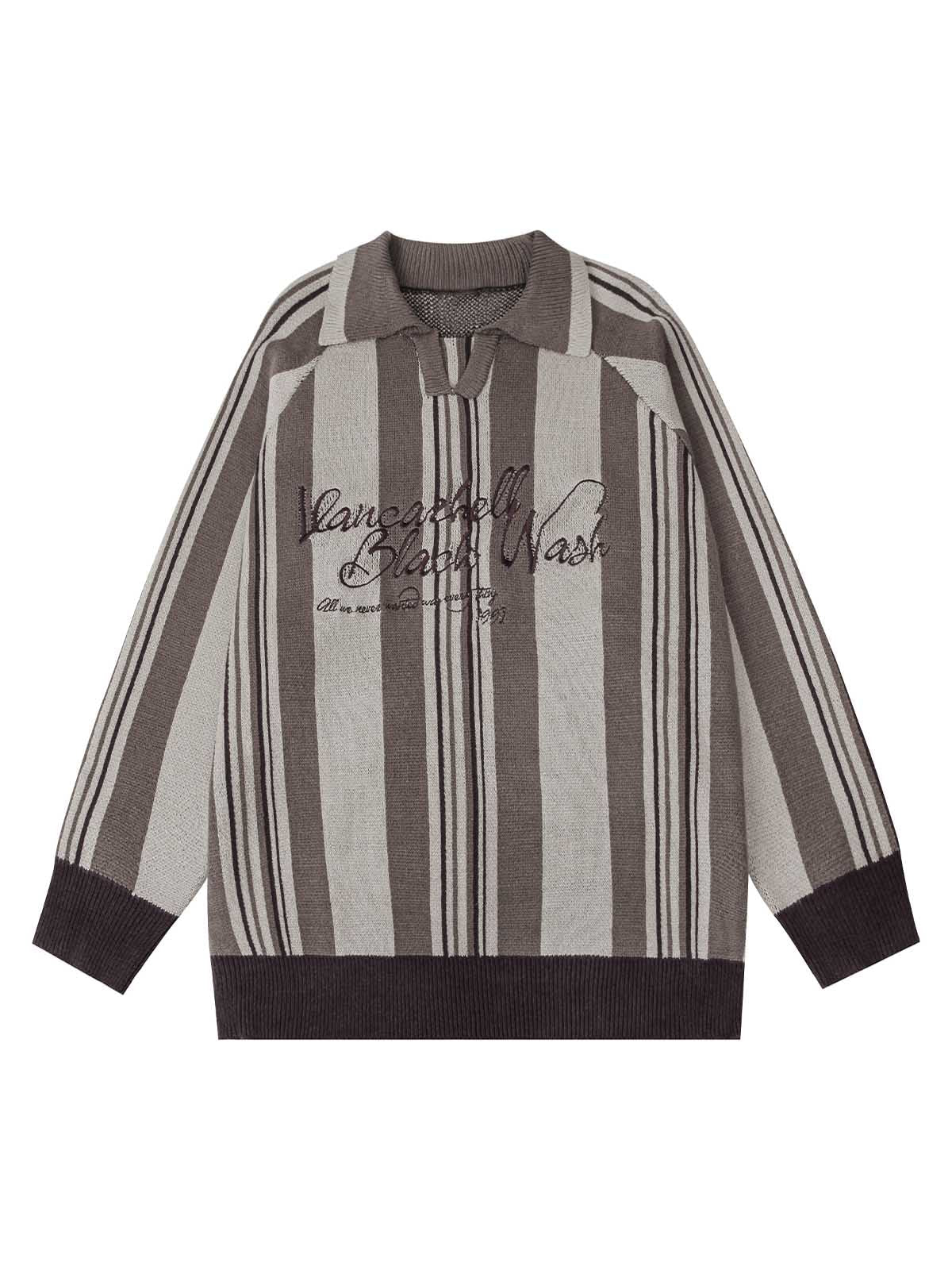 Thesupermade Striped Embroidered Knit Polo Sweater