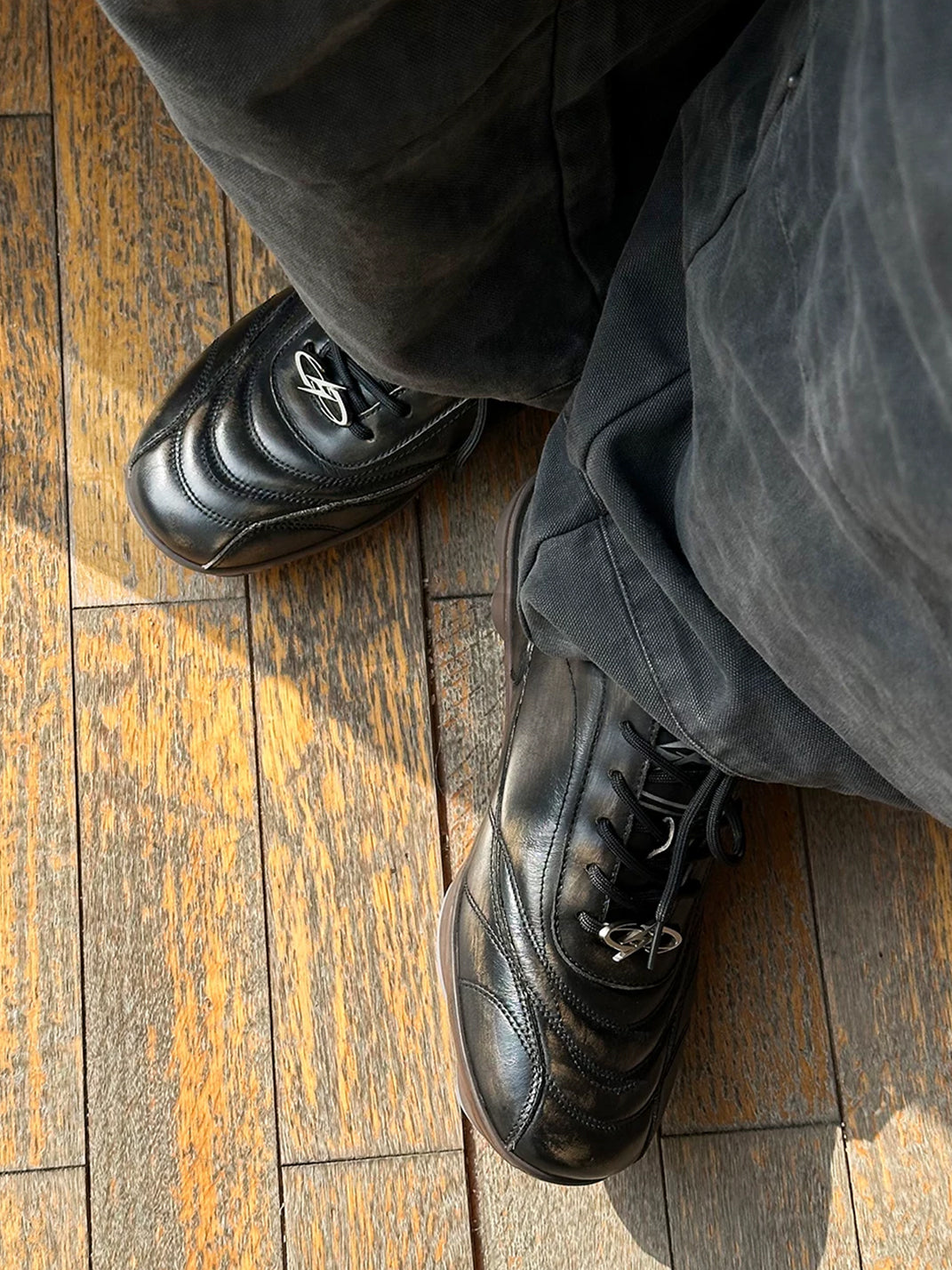 Hand-Distressed Leather Panel Low-Top Trainers - view 7