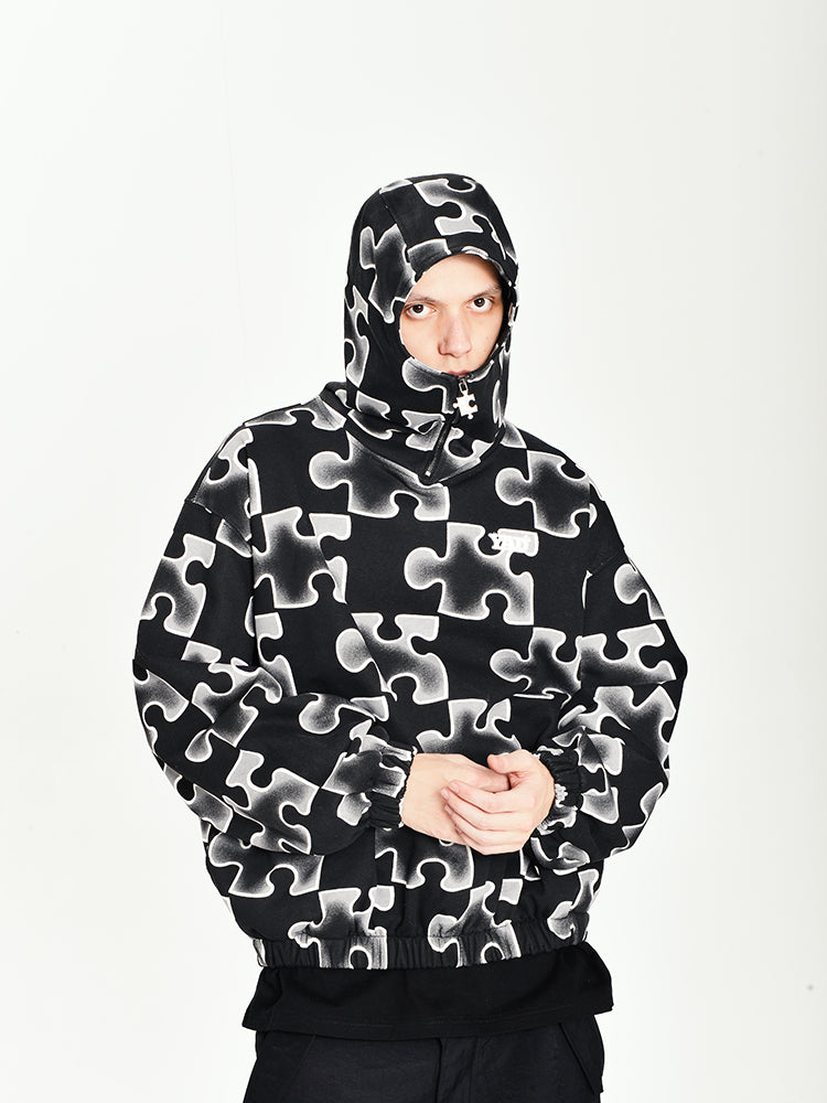 Full Print Puzzle Half Zip Hoodie - chiclara