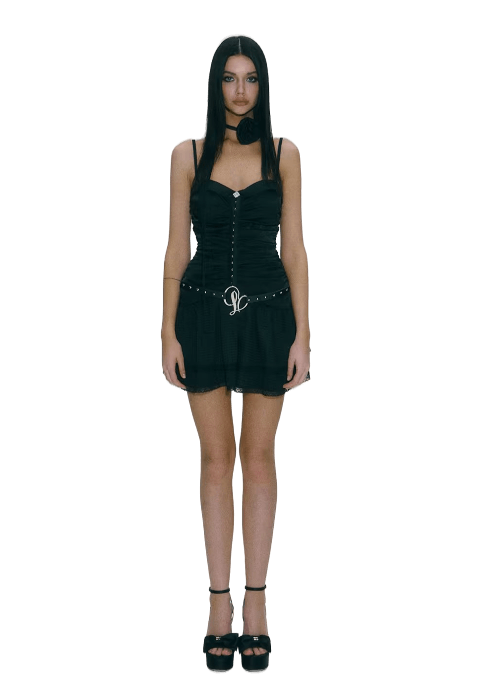 Black Pleated Waist Suspender Dress