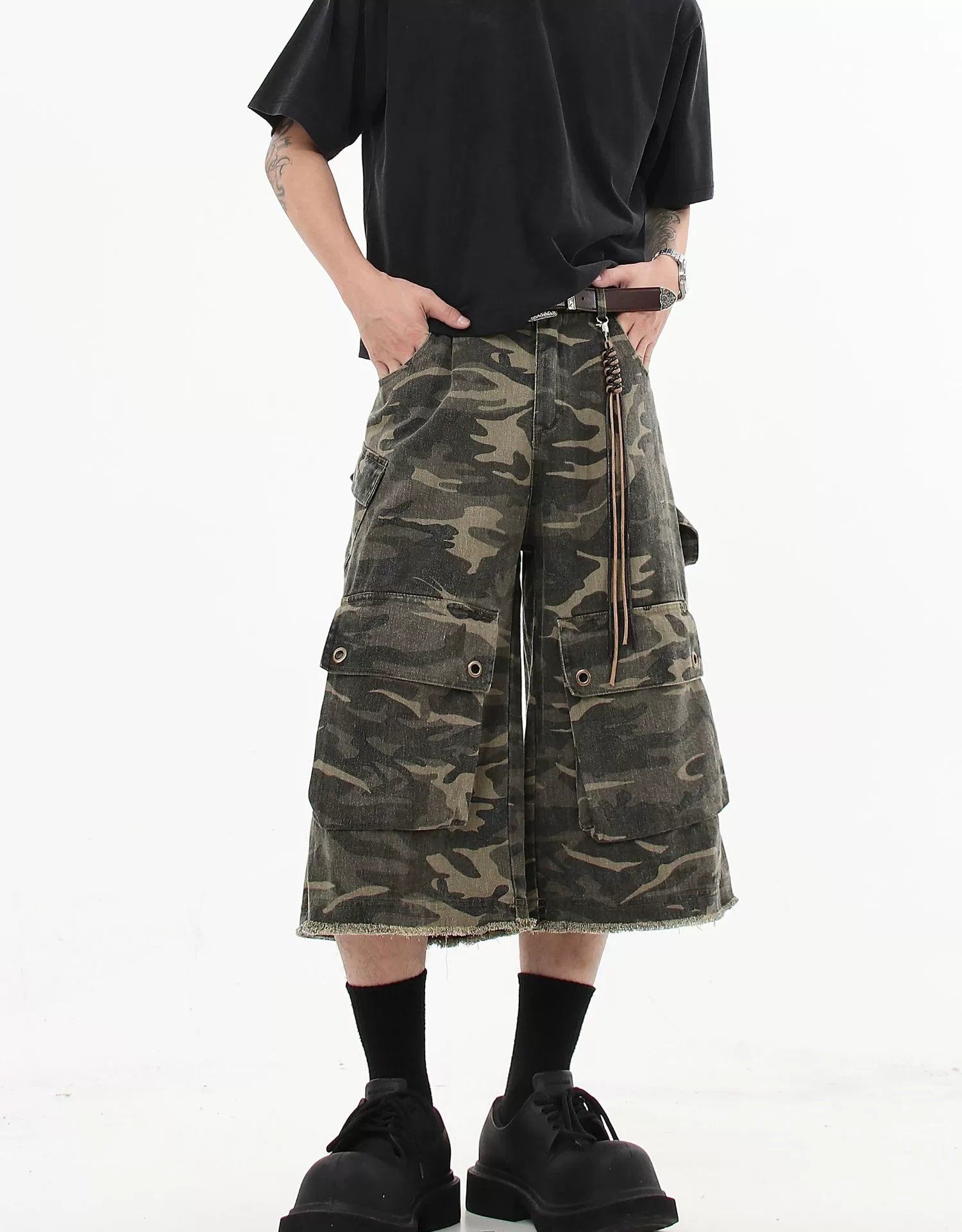 Camo Print Wide Leg Cargo Culottes