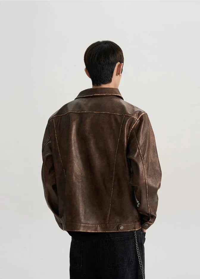 Vintage Brown Leather Biker Jacket