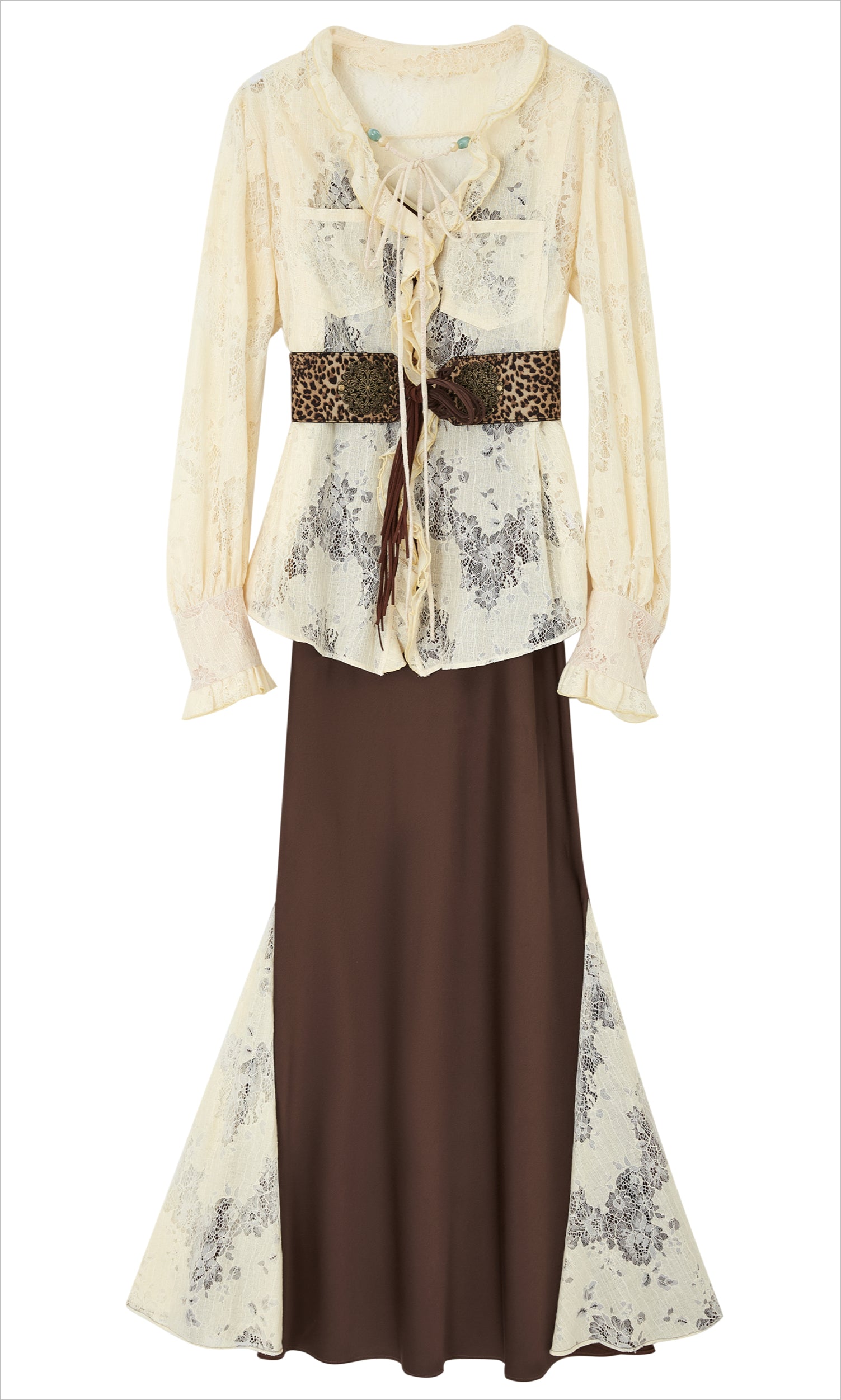 Lace Shirt Contrasting Diagonal Dress Set