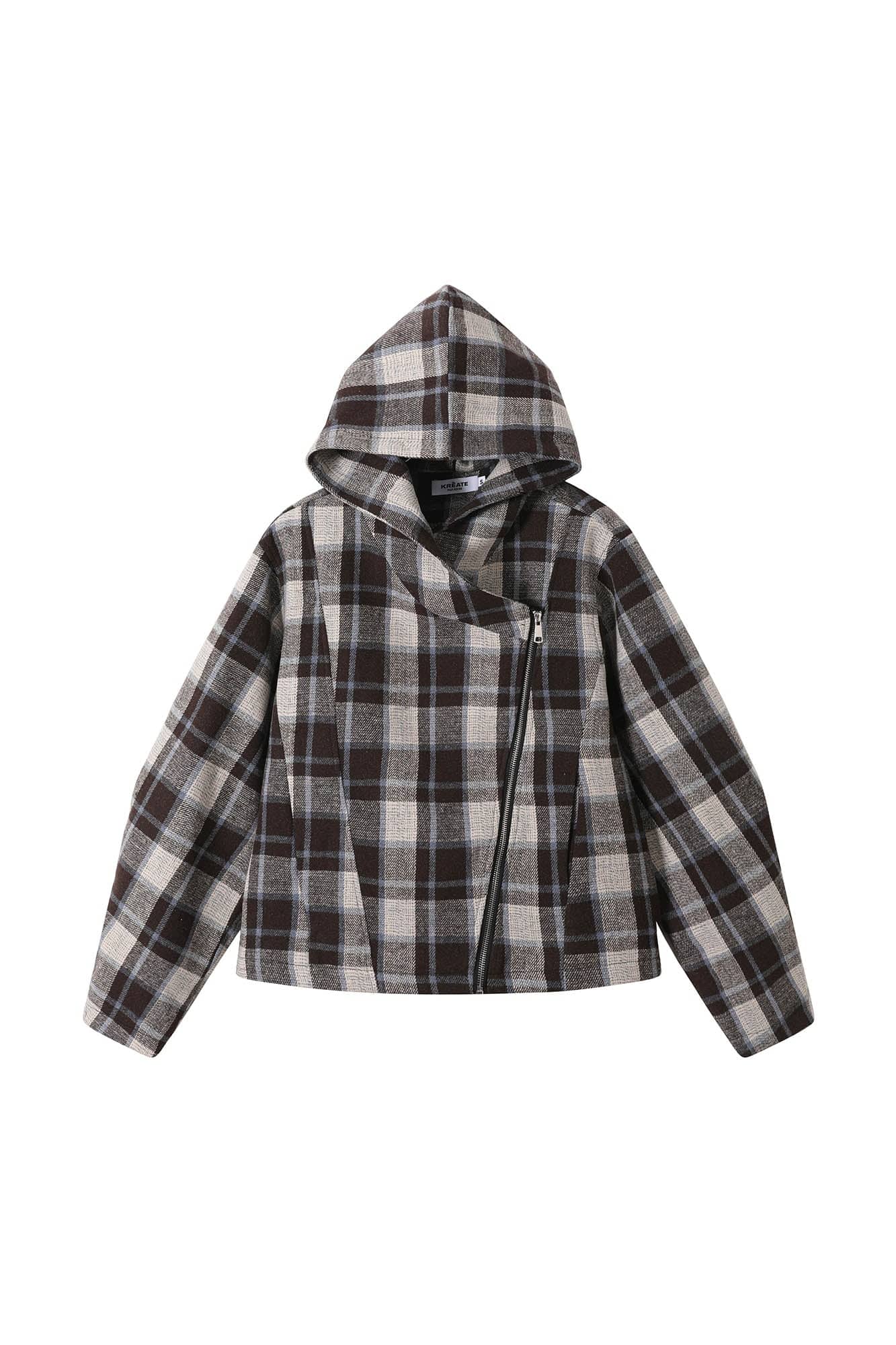 Asymmetrical Hooded Plaid Flannel Hoodie