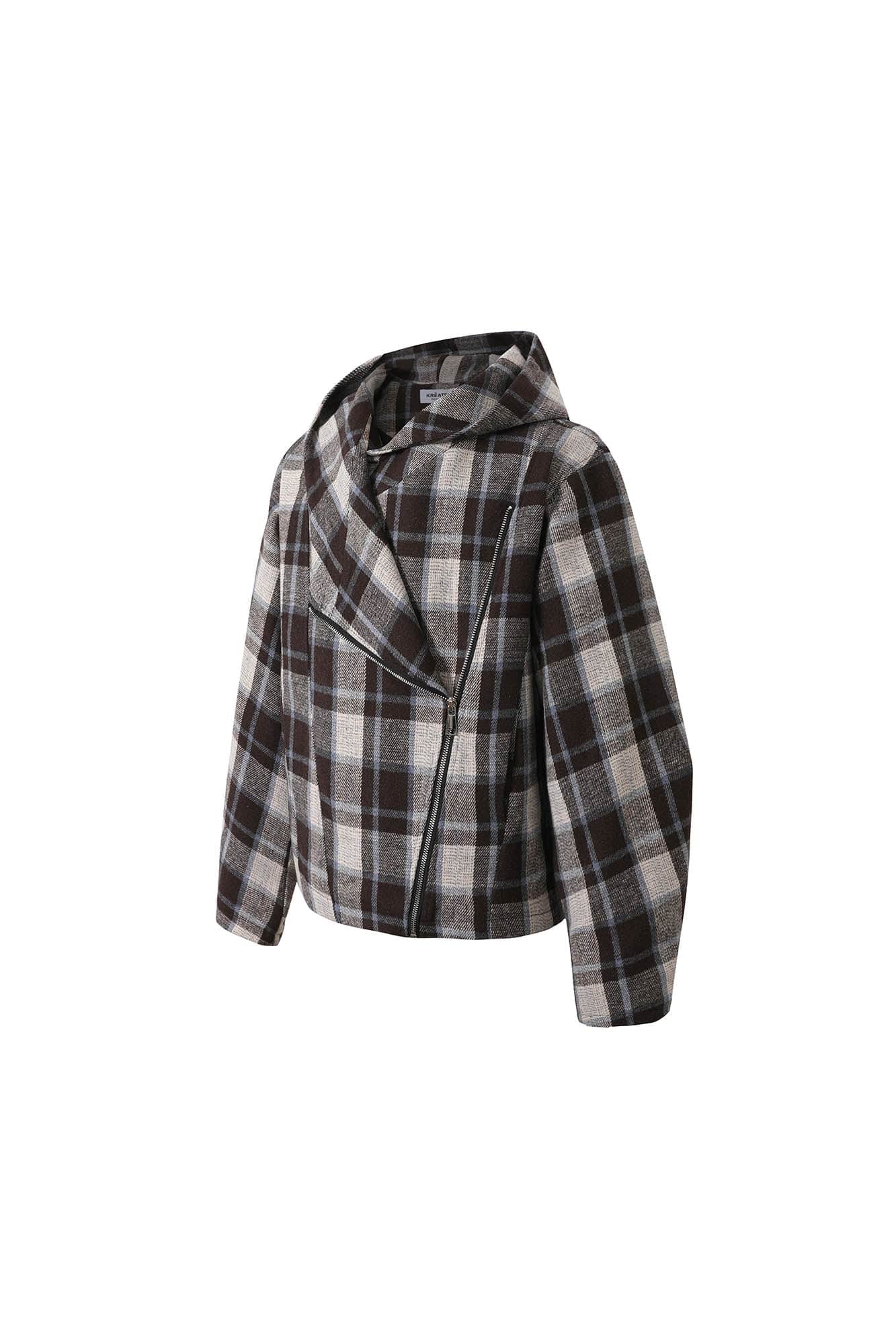 Asymmetrical Hooded Plaid Flannel Hoodie