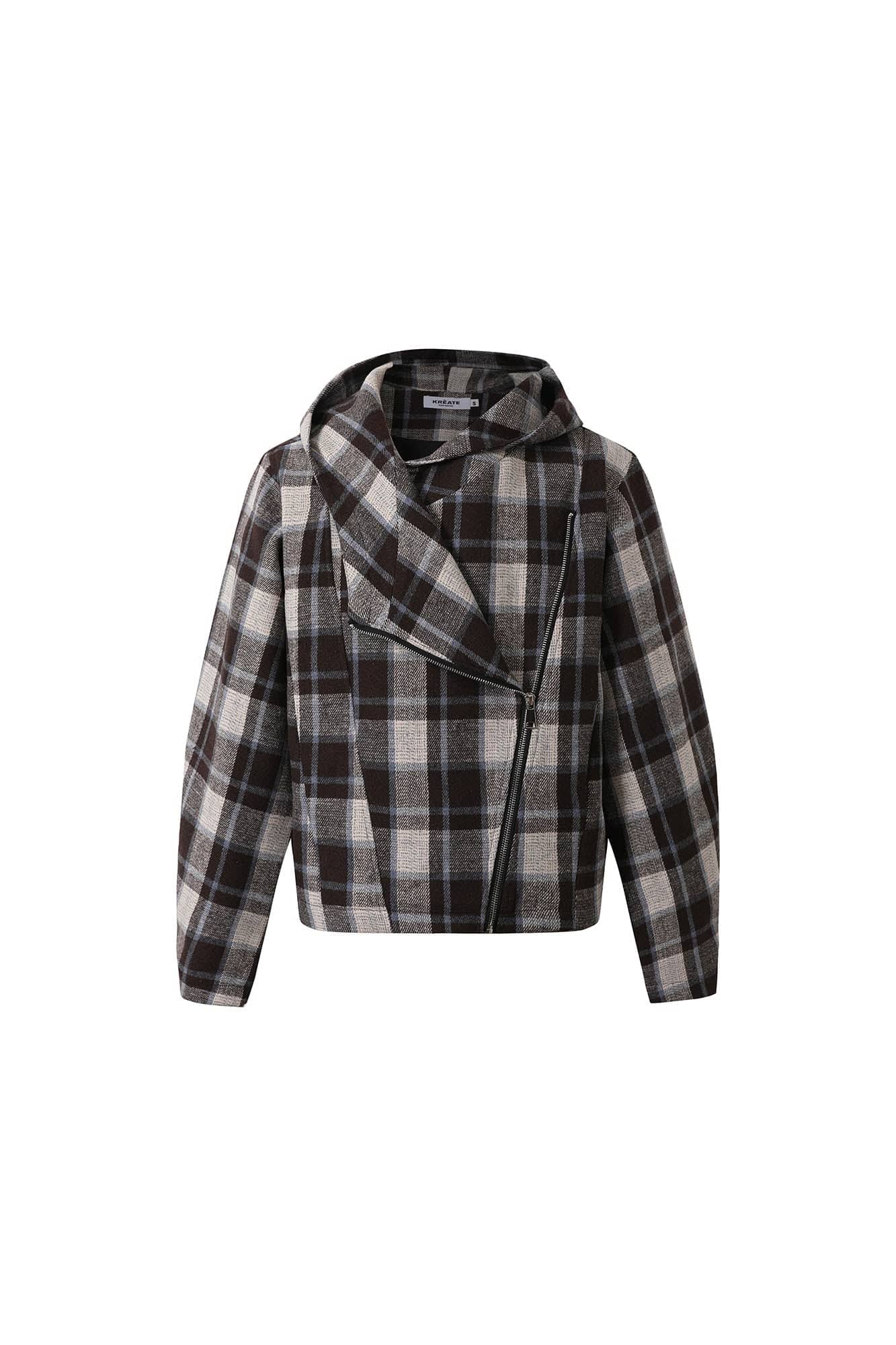 Asymmetrical Hooded Plaid Flannel Hoodie