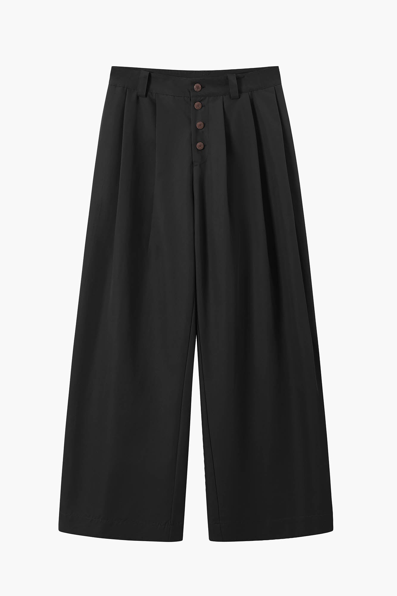 Wide-Leg Navy Trousers with Button Fly