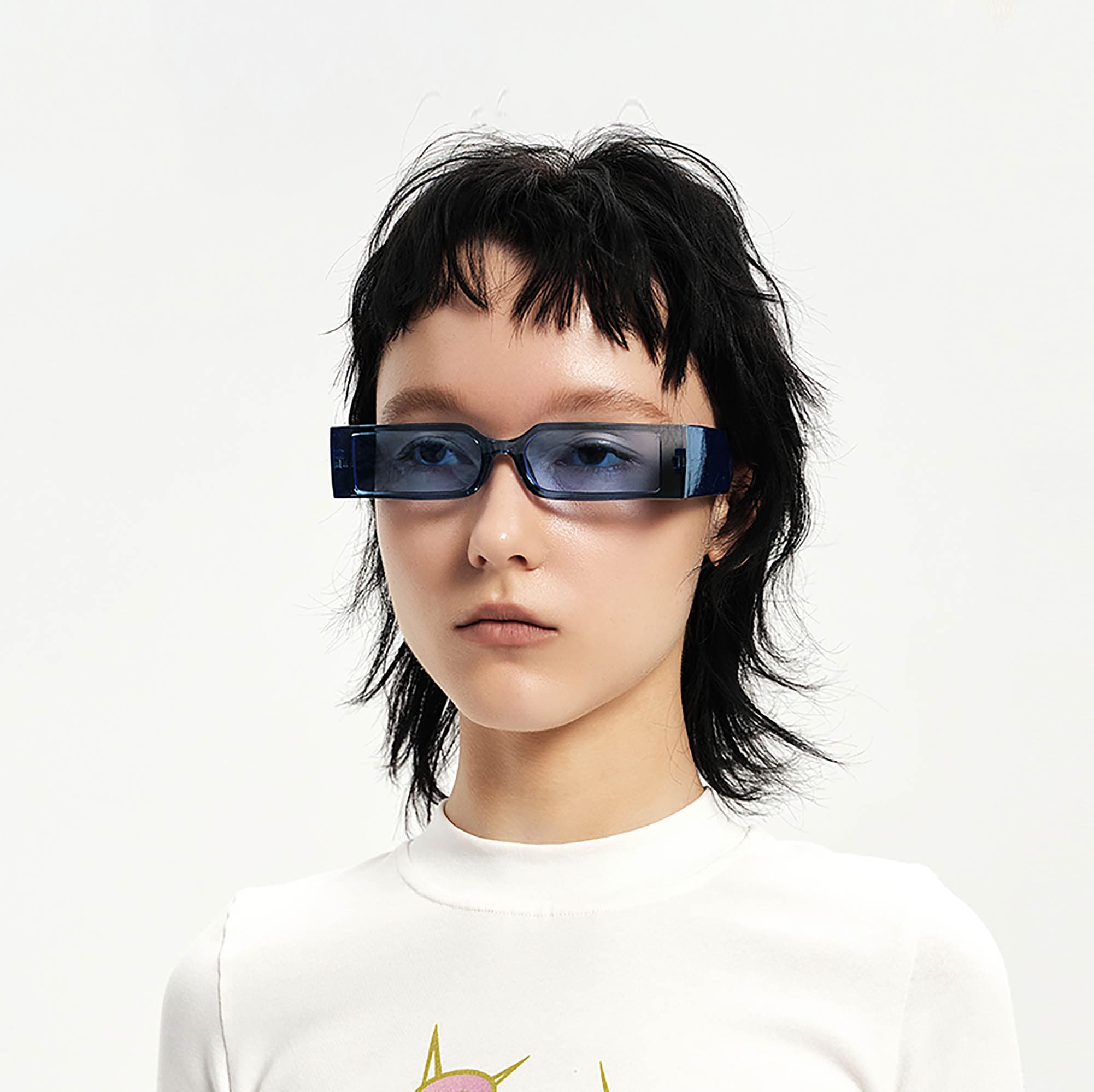 Chunky-Temple Narrow Rectangle Sunglasses - view 3
