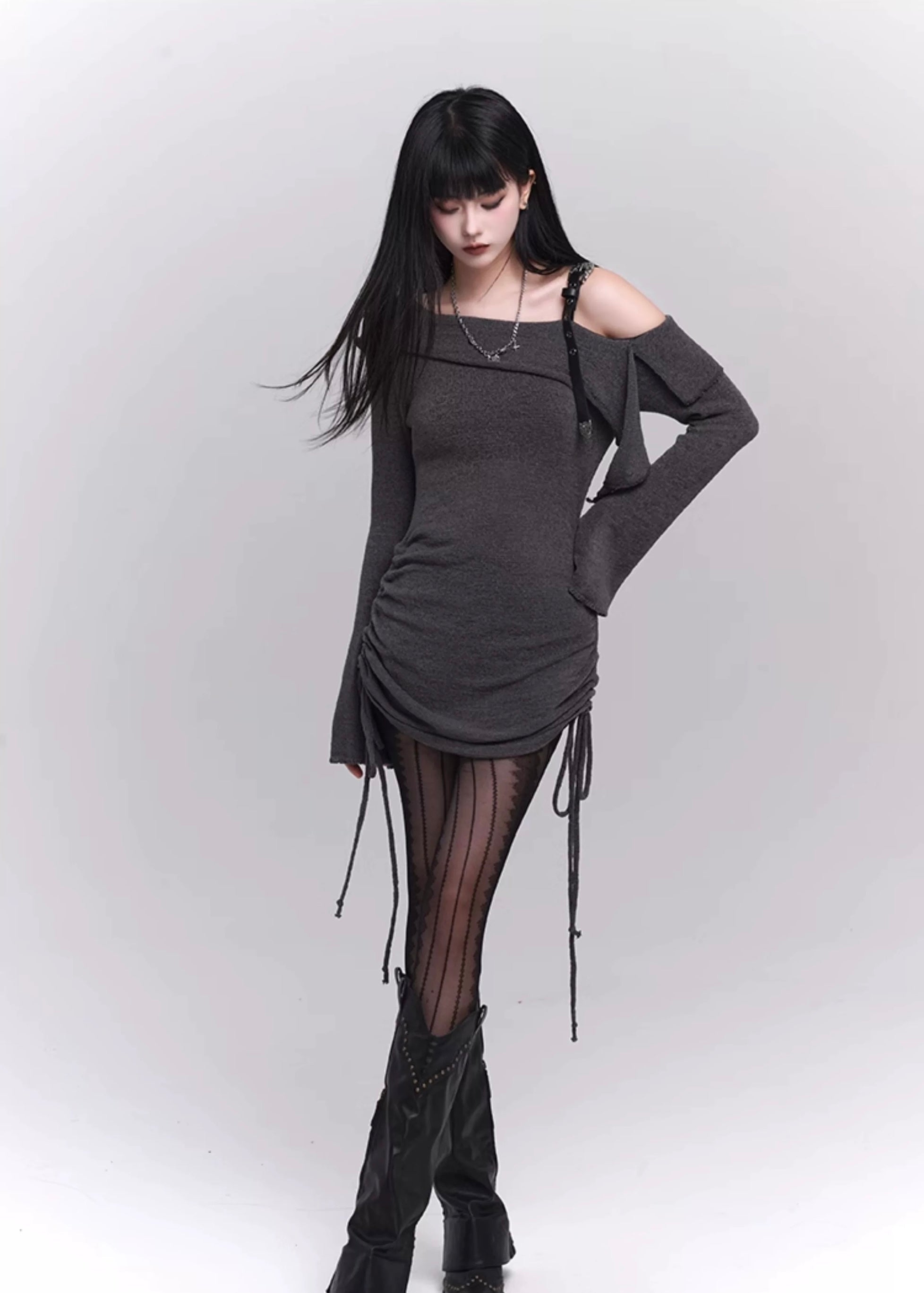 Gothic Drawstring Mini Dress