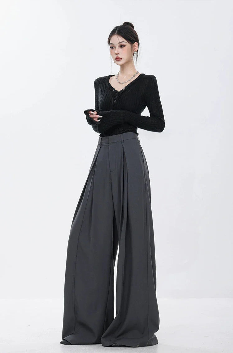 Gray Elegance Wide Leg Pleated Pants