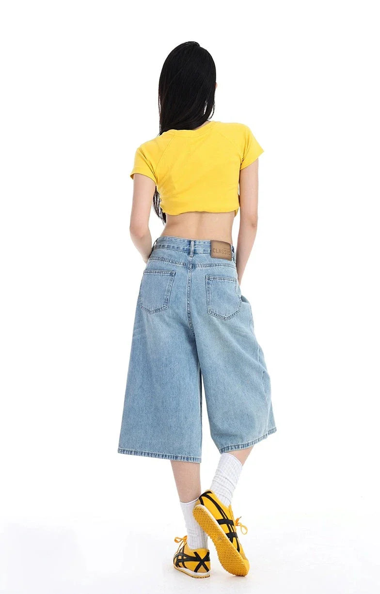 High Waist Denim Culotte Shorts