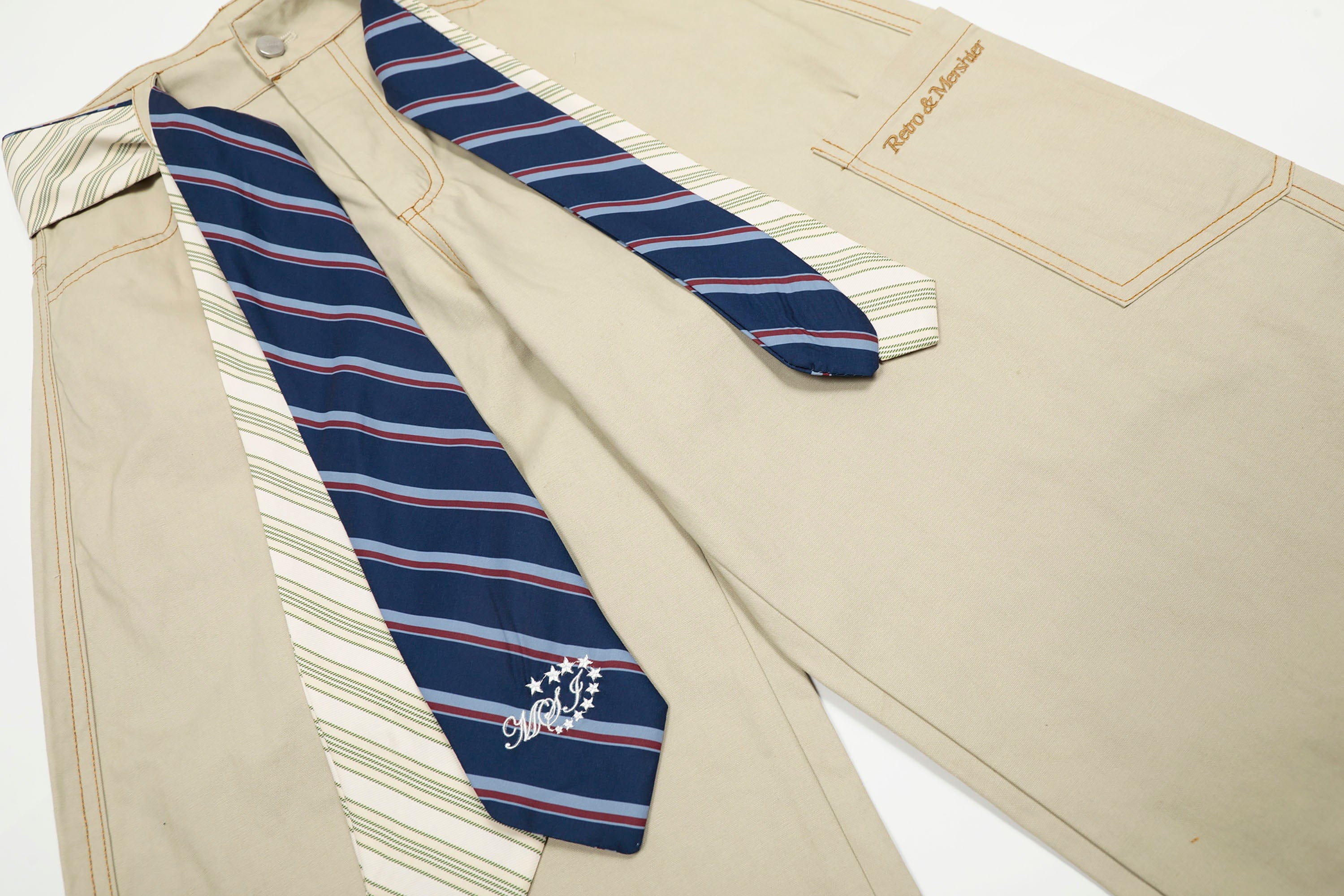 Wide-Leg Pants with Striped Tie Belt