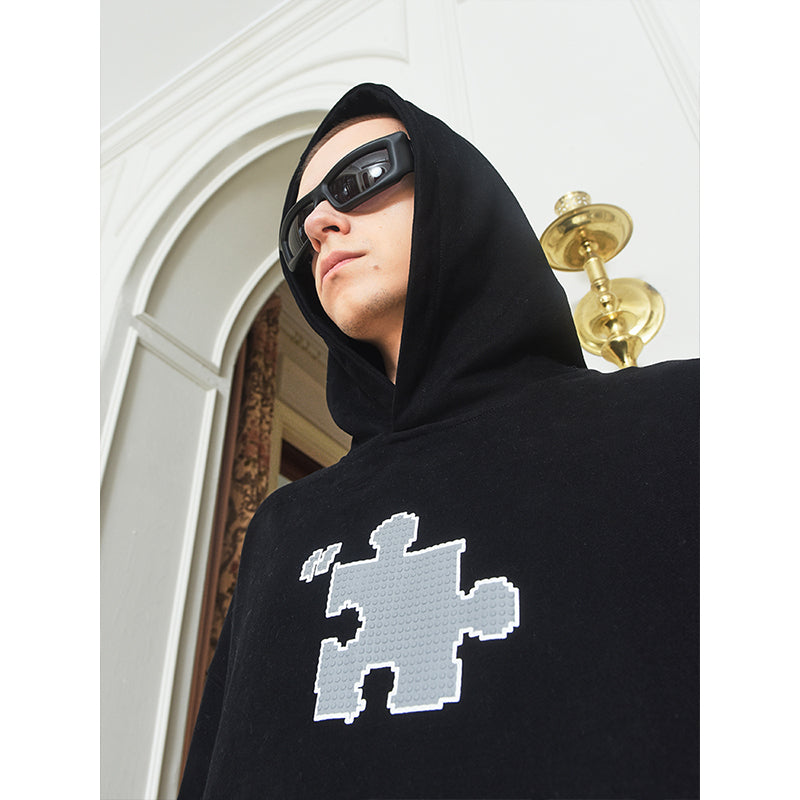 Trendy Block Puzzle Graphic Hoodie - chiclara