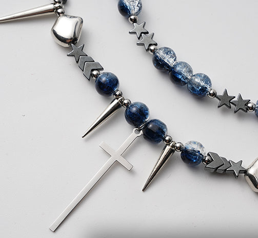 Double Layer Cross and Spike Necklace