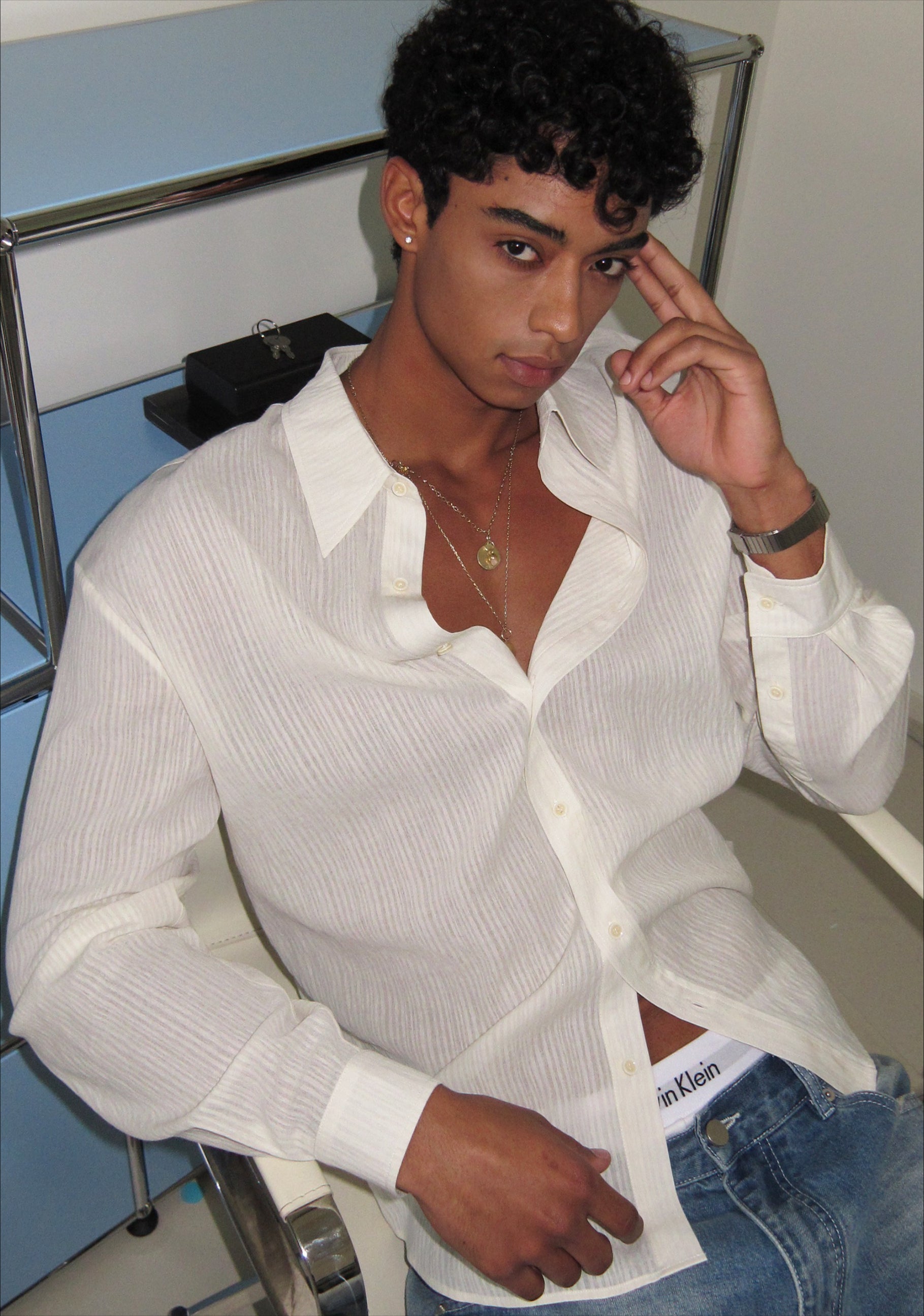 White Textured Button Up Shirt