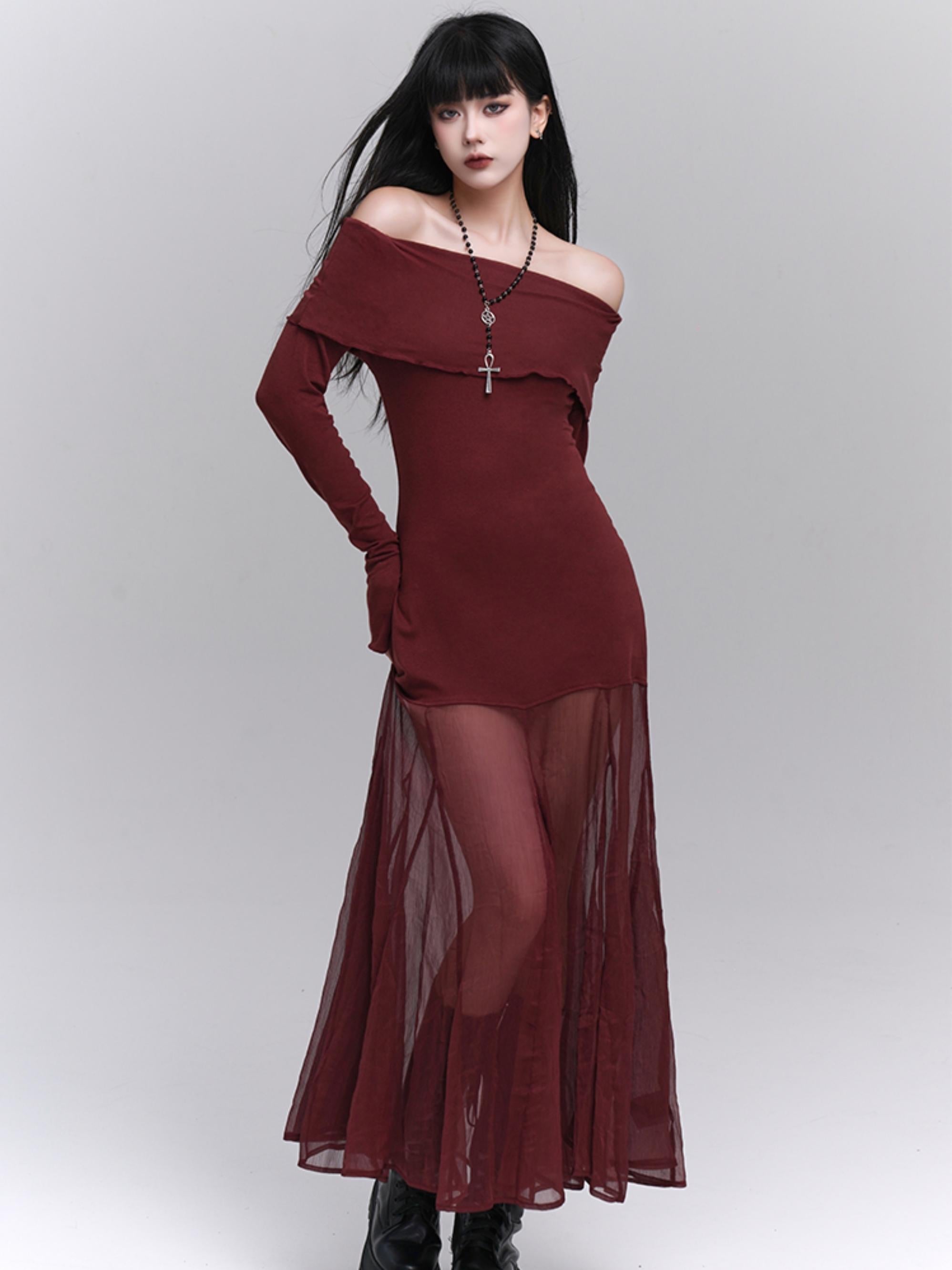 Gothic Romance Off-Shoulder Maxi Dress