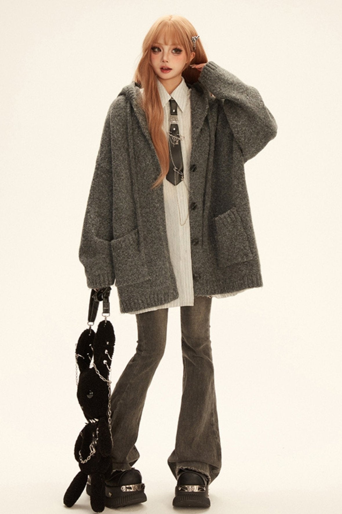 Oversized Hooded Knit Coat