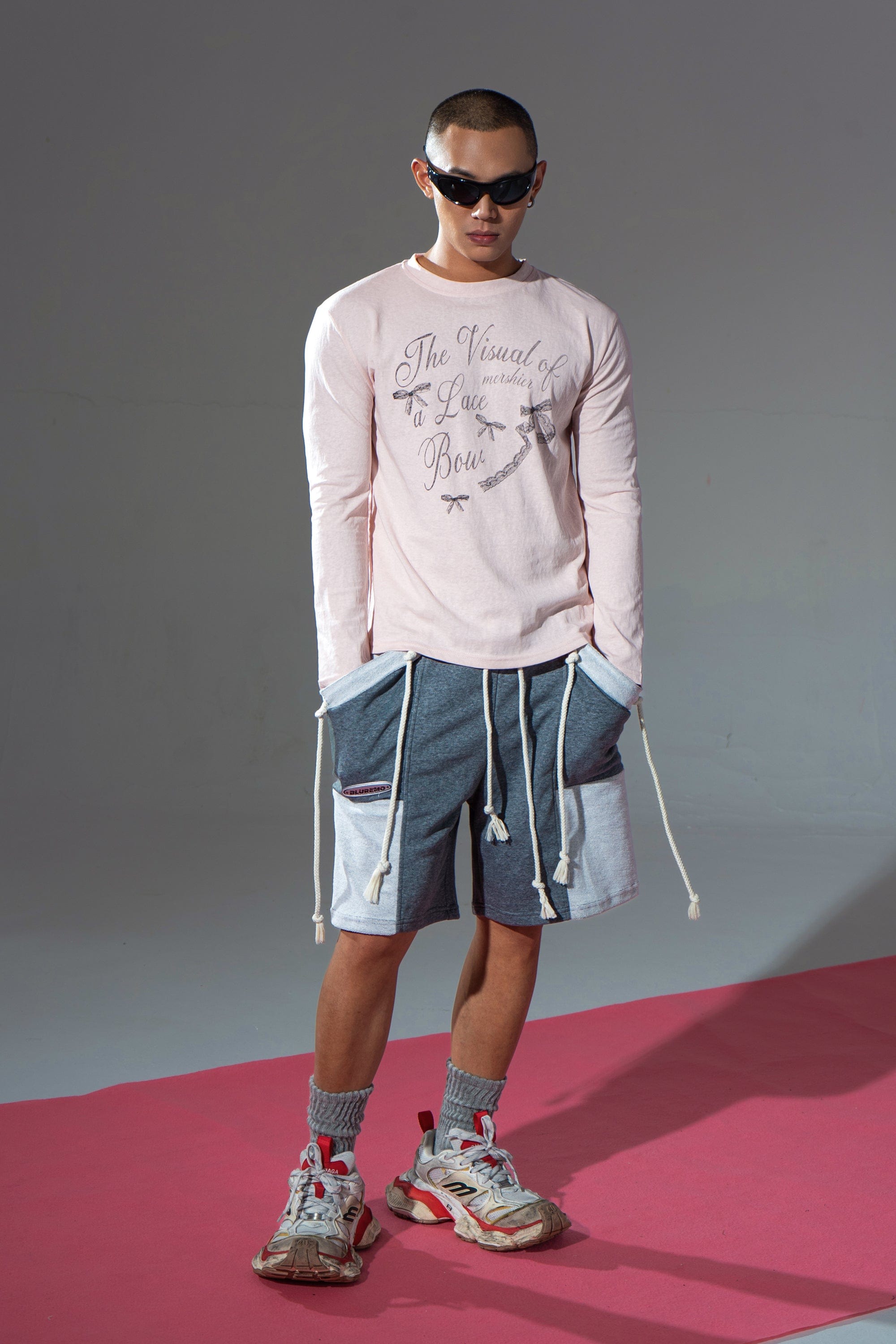 Patchwork Drawstring Shorts with Extra Long Rope Ties