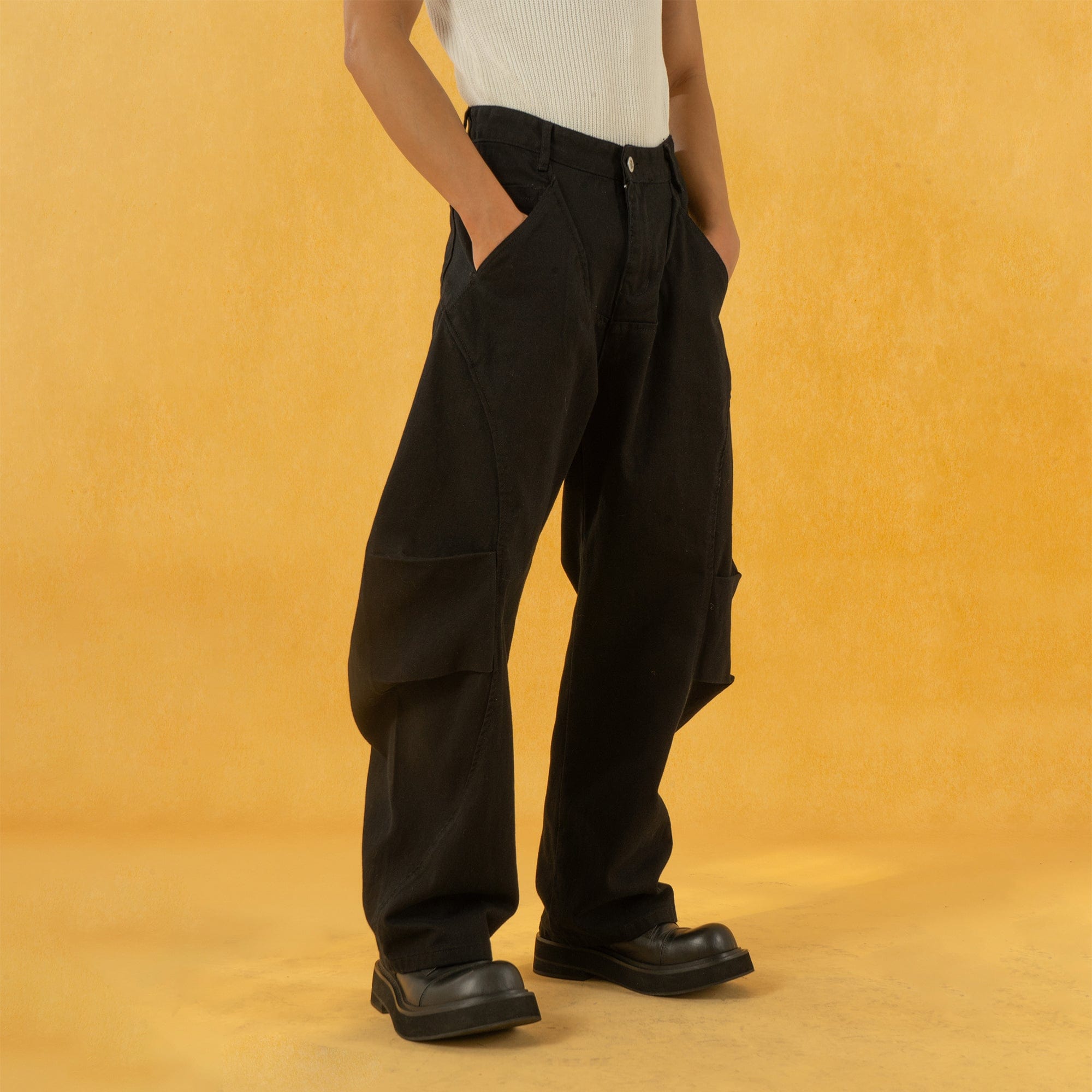 Deconstructed Pleated Button Utility Cargo Pants